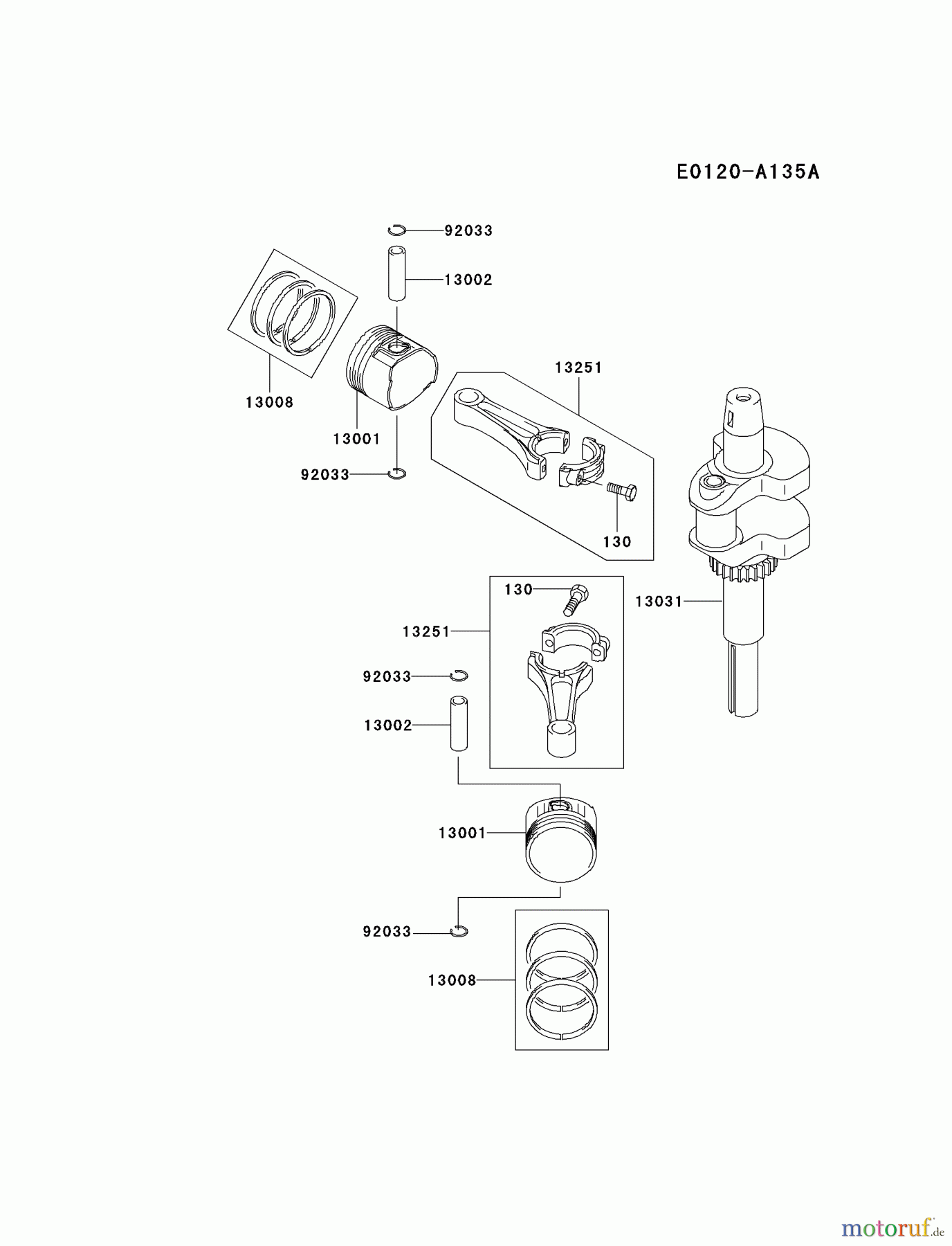  Kawasaki Motoren Motoren Vertikal FA210V - AS02 bis FH641V - DS24 FH500V-AS08 - Kawasaki FH500V 4-Stroke Engine PISTON/CRANKSHAFT