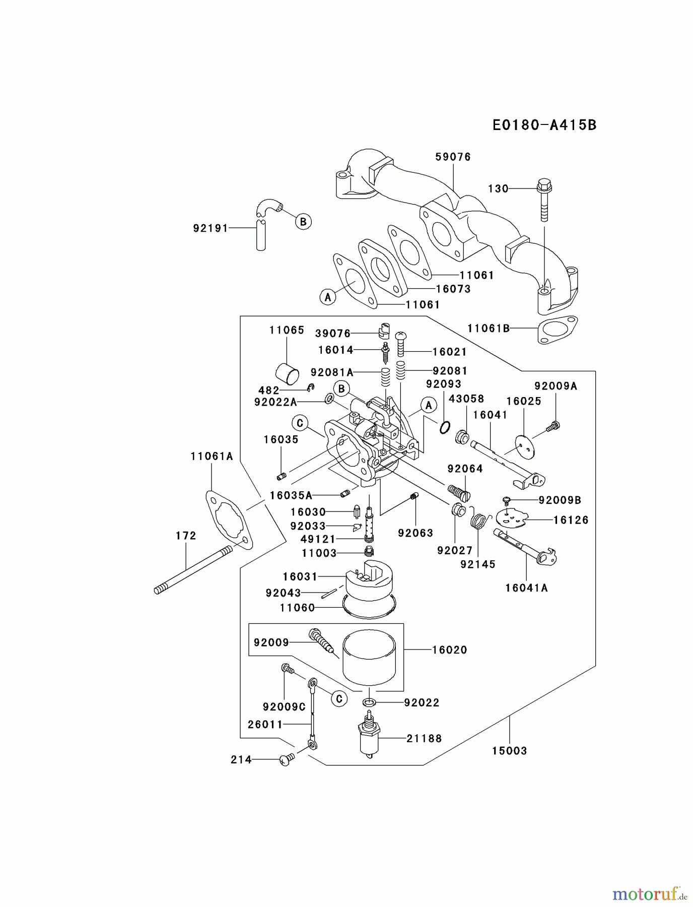  Kawasaki Motoren Motoren Vertikal FA210V - AS02 bis FH641V - DS24 FH500V-BS00 - Kawasaki FH500V 4-Stroke Engine CARBURETOR