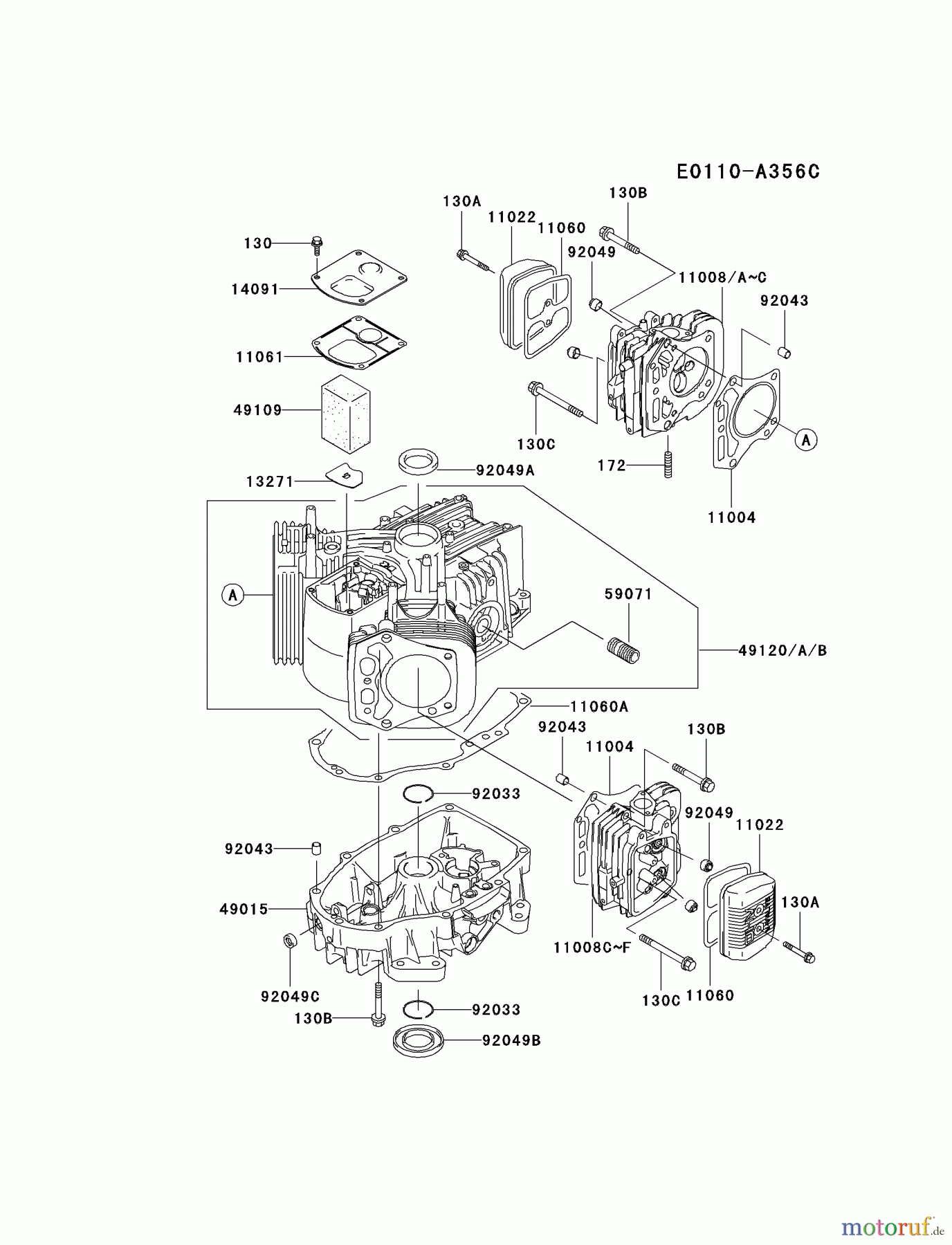  Kawasaki Motoren Motoren Vertikal FA210V - AS02 bis FH641V - DS24 FH500V-AS24 - Kawasaki FH500V 4-Stroke Engine CYLINDER/CRANKCASE