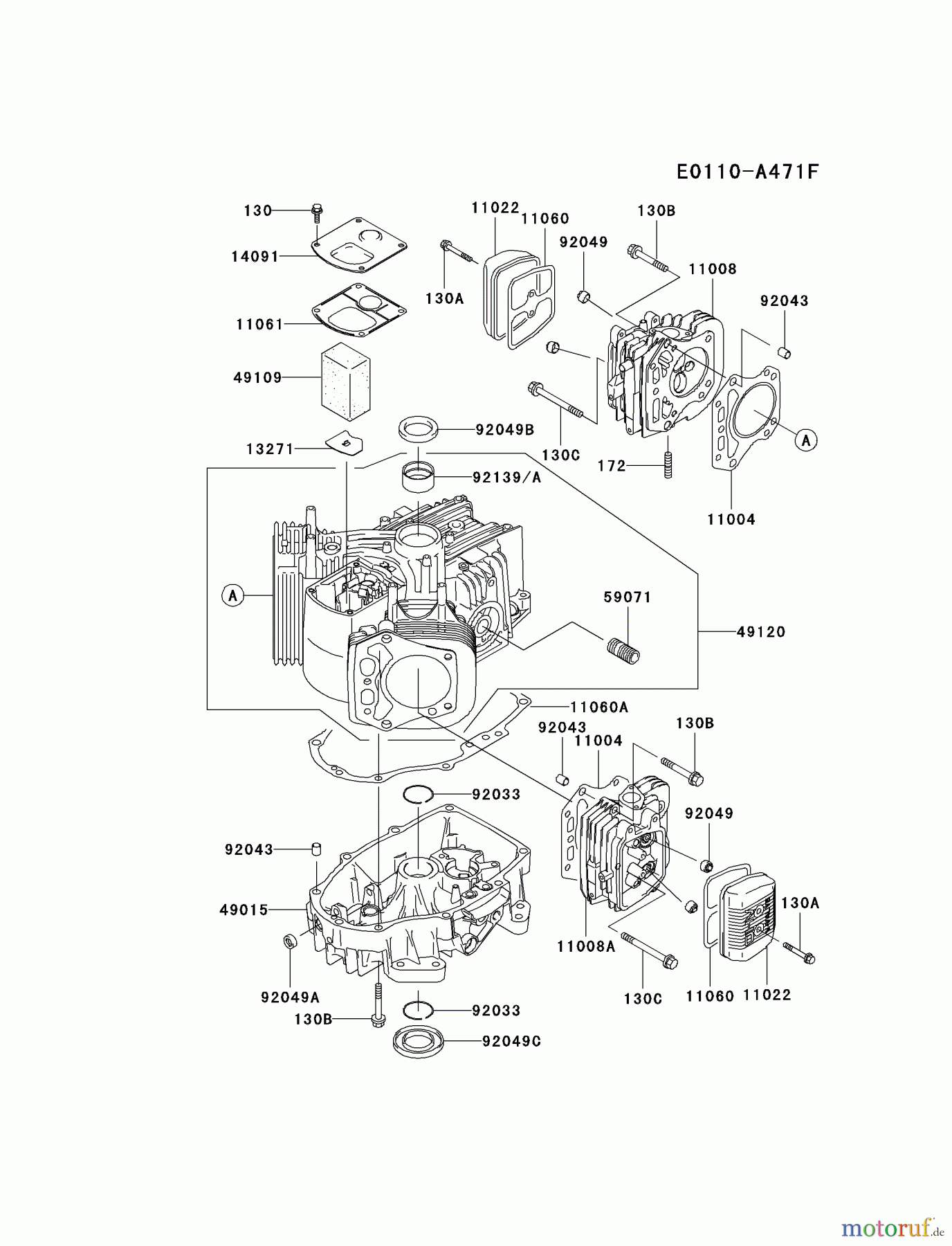  Kawasaki Motoren Motoren Vertikal FA210V - AS02 bis FH641V - DS24 FH500V-BS43 - Kawasaki FH500V 4-Stroke Engine CYLINDER/CRANKCASE