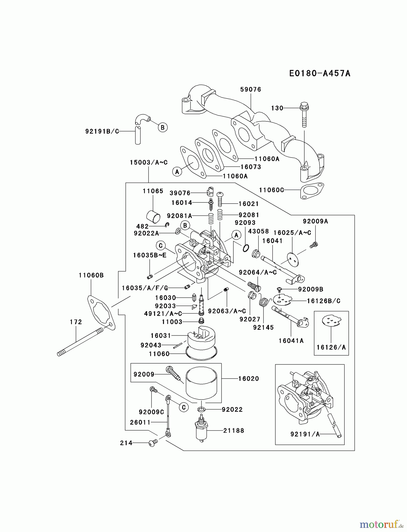  Kawasaki Motoren Motoren Vertikal FA210V - AS02 bis FH641V - DS24 FH500V-AS14 - Kawasaki FH500V 4-Stroke Engine CARBURETOR #3