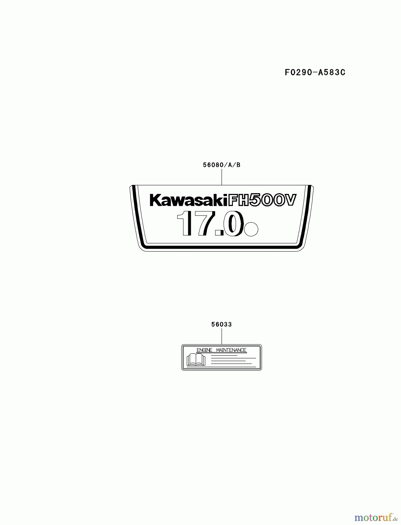  Kawasaki Motoren Motoren Vertikal FA210V - AS02 bis FH641V - DS24 FH500V-DS10 - Kawasaki FH500V 4-Stroke Engine LABEL