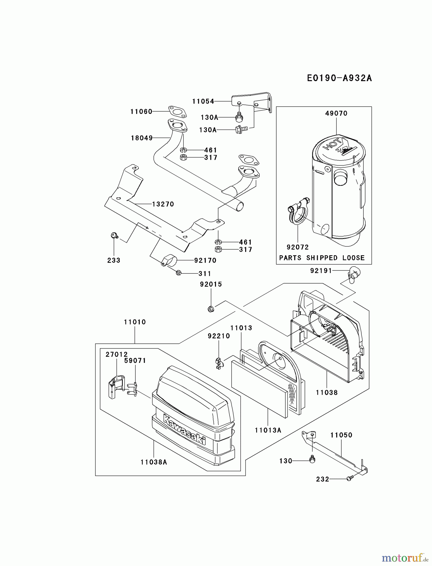  Kawasaki Motoren Motoren Vertikal FA210V - AS02 bis FH641V - DS24 FH451V-CS02 - Kawasaki FH451V 4-Stroke Engine AIR-FILTER/MUFFLER