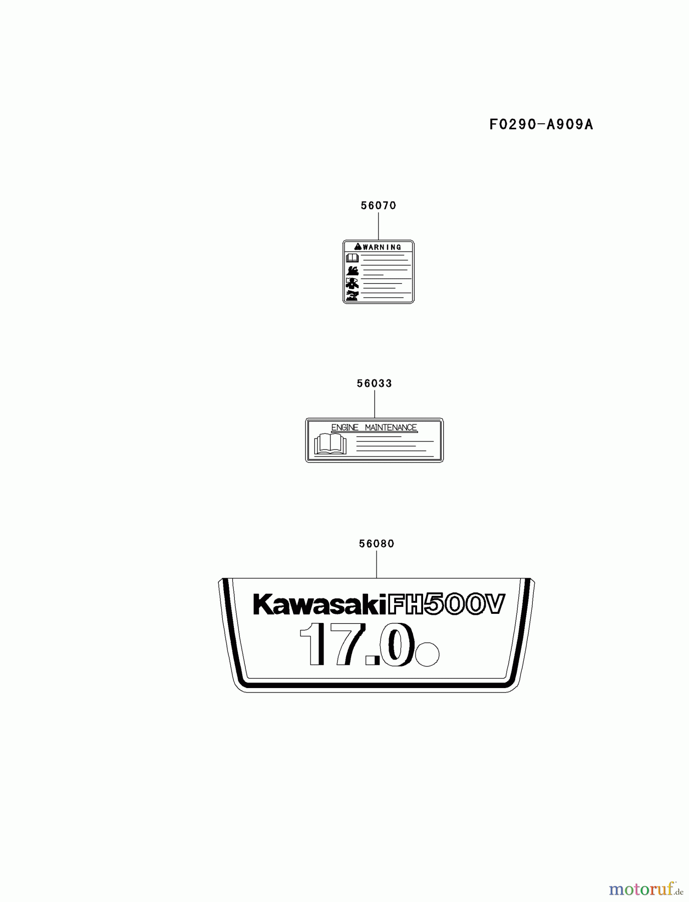  Kawasaki Motoren Motoren Vertikal FA210V - AS02 bis FH641V - DS24 FH500V-ES36 - Kawasaki FH500V 4-Stroke Engine LABEL