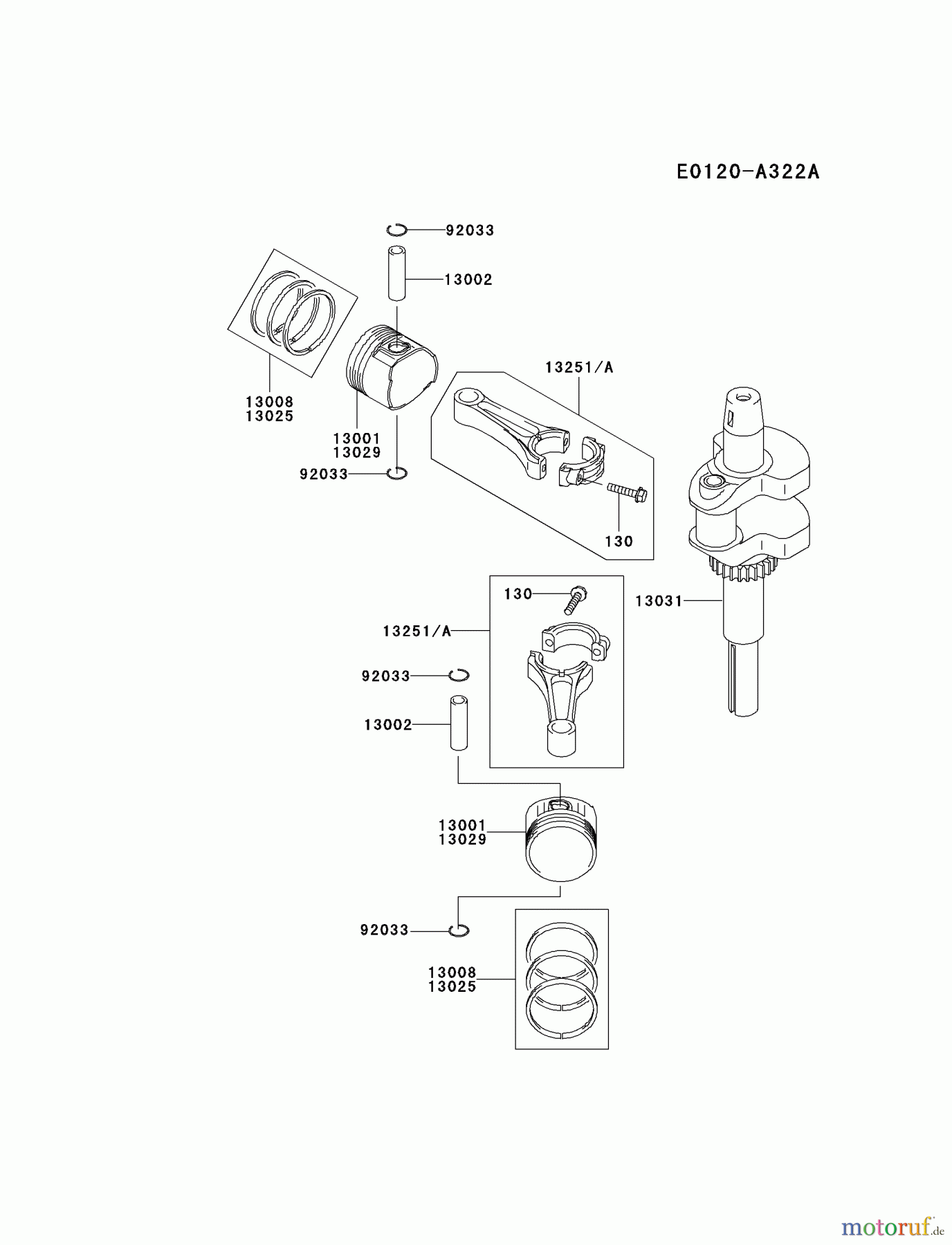  Kawasaki Motoren Motoren Vertikal FA210V - AS02 bis FH641V - DS24 FH500V-ES36 - Kawasaki FH500V 4-Stroke Engine PISTON/CRANKSHAFT