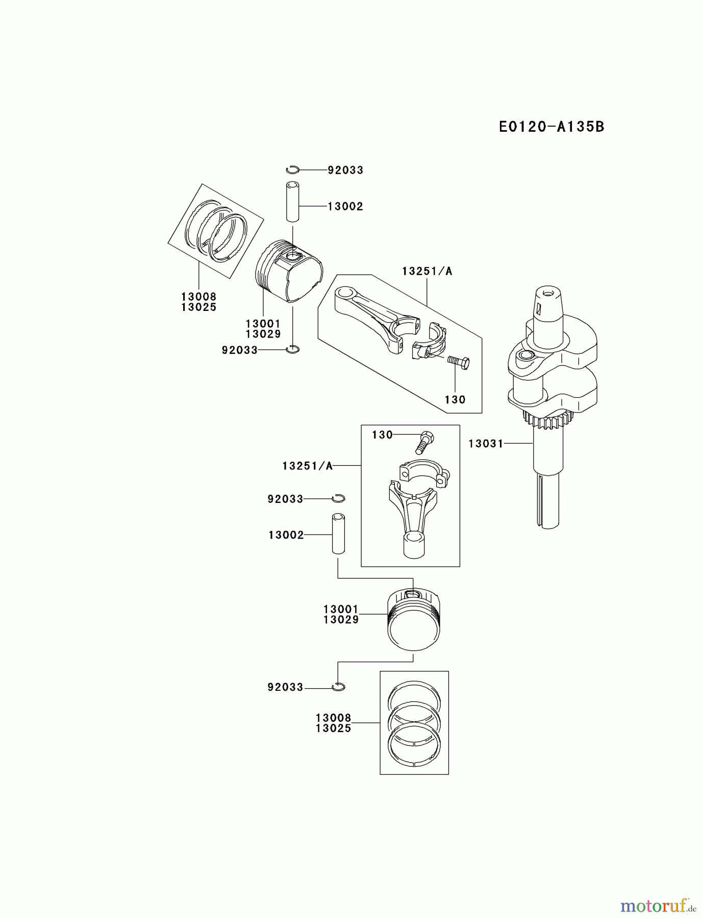  Kawasaki Motoren Motoren Vertikal FA210V - AS02 bis FH641V - DS24 FH500V-BS04 - Kawasaki FH500V 4-Stroke Engine PISTON/CRANKSHAFT