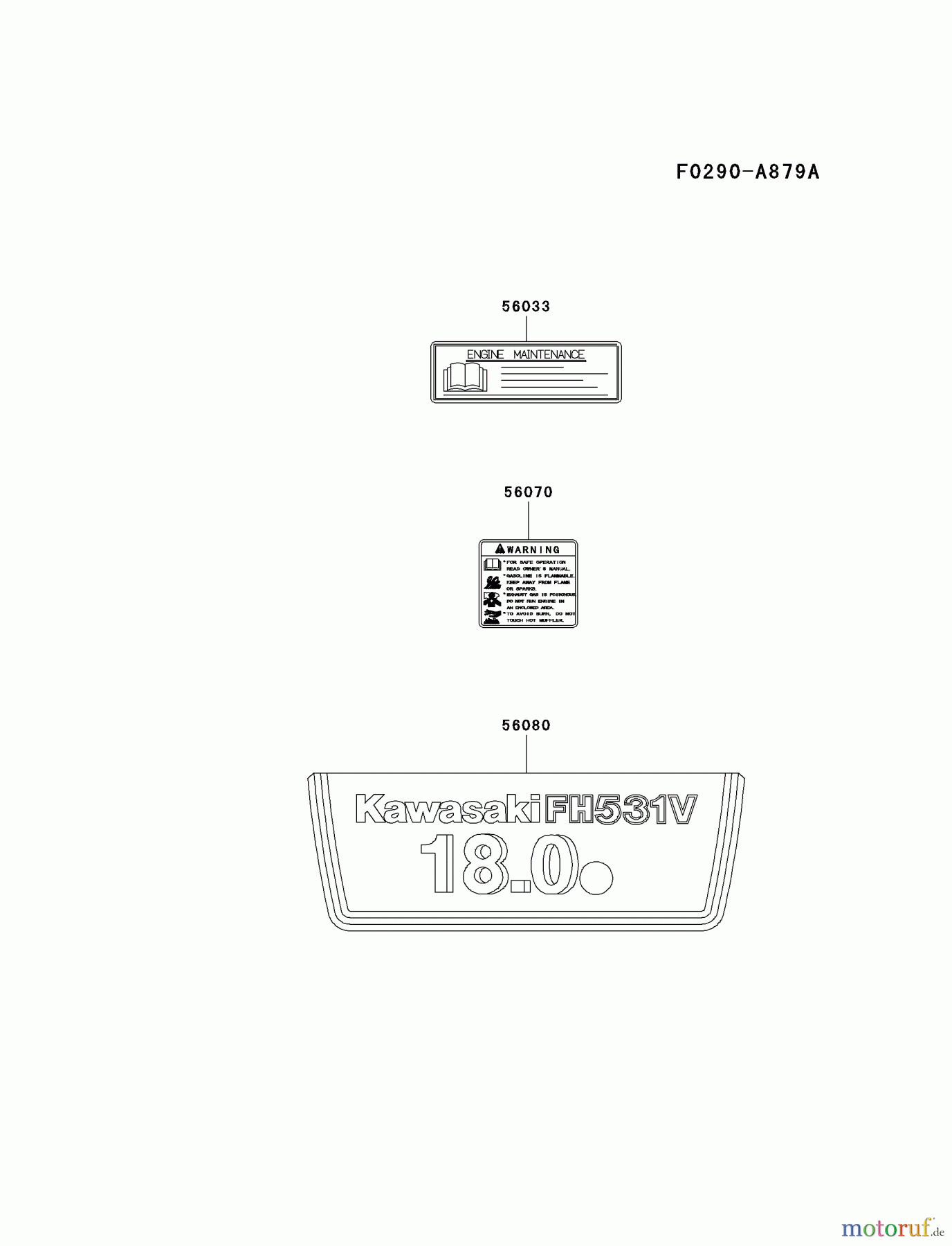  Kawasaki Motoren Motoren Vertikal FA210V - AS02 bis FH641V - DS24 FH531V-AS06 - Kawasaki FH531V 4-Stroke Engine LABEL