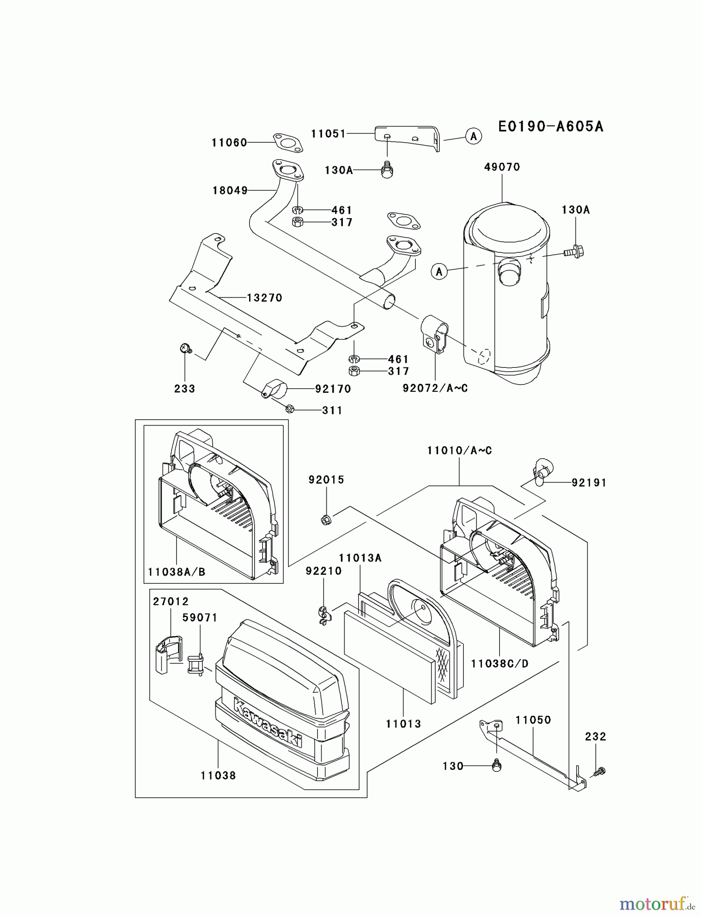  Kawasaki Motoren Motoren Vertikal FA210V - AS02 bis FH641V - DS24 FH531V-CS07 - Kawasaki FH531V 4-Stroke Engine AIR-FILTER/MUFFLER