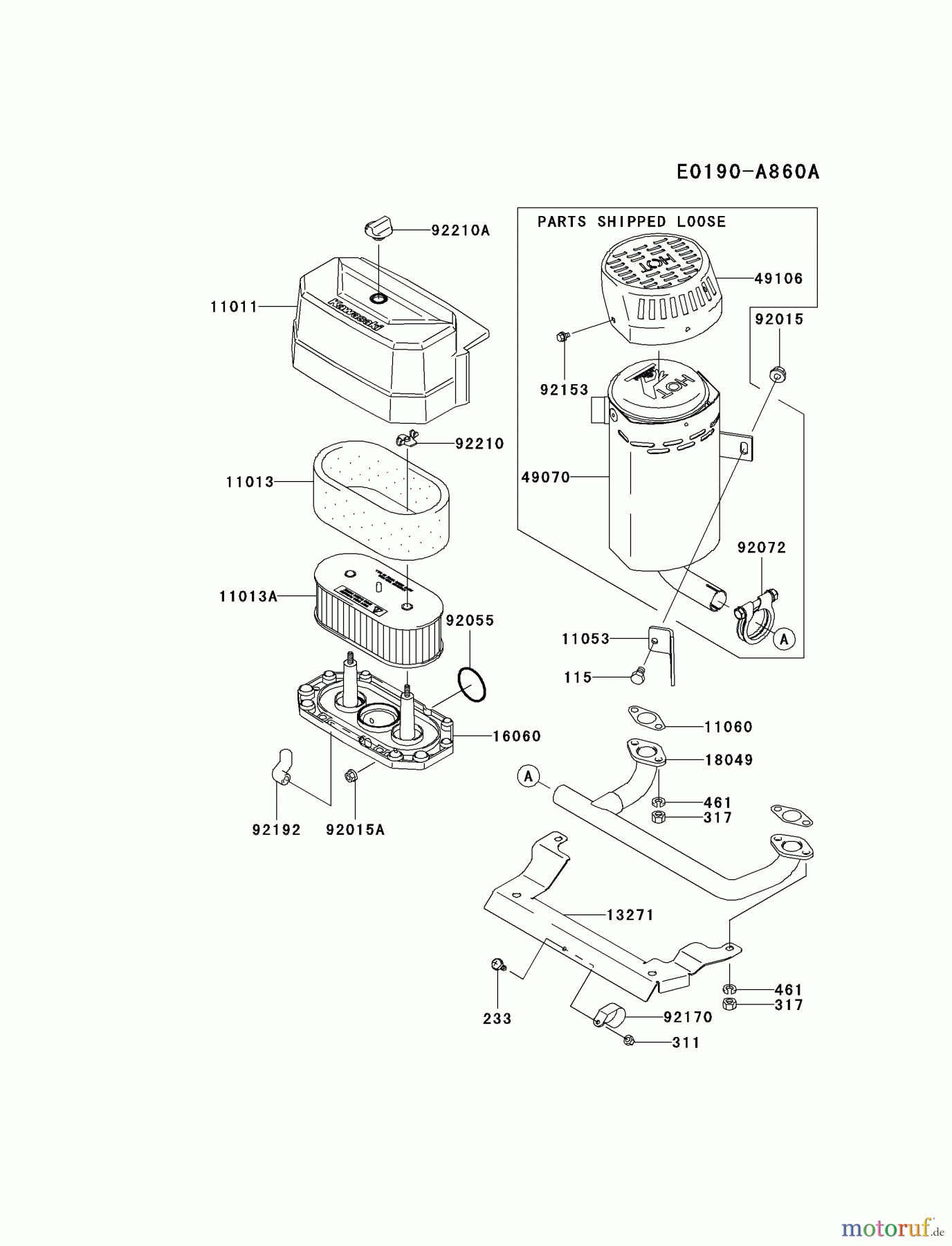  Kawasaki Motoren Motoren Vertikal FA210V - AS02 bis FH641V - DS24 FH541V-AS39 - Kawasaki FH541V 4-Stroke Engine AIR-FILTER/MUFFLER