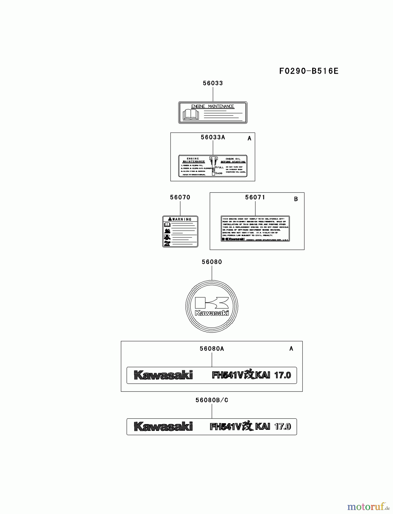  Kawasaki Motoren Motoren Vertikal FA210V - AS02 bis FH641V - DS24 FH541V-AS40 - Kawasaki FH541V 4-Stroke Engine LABEL