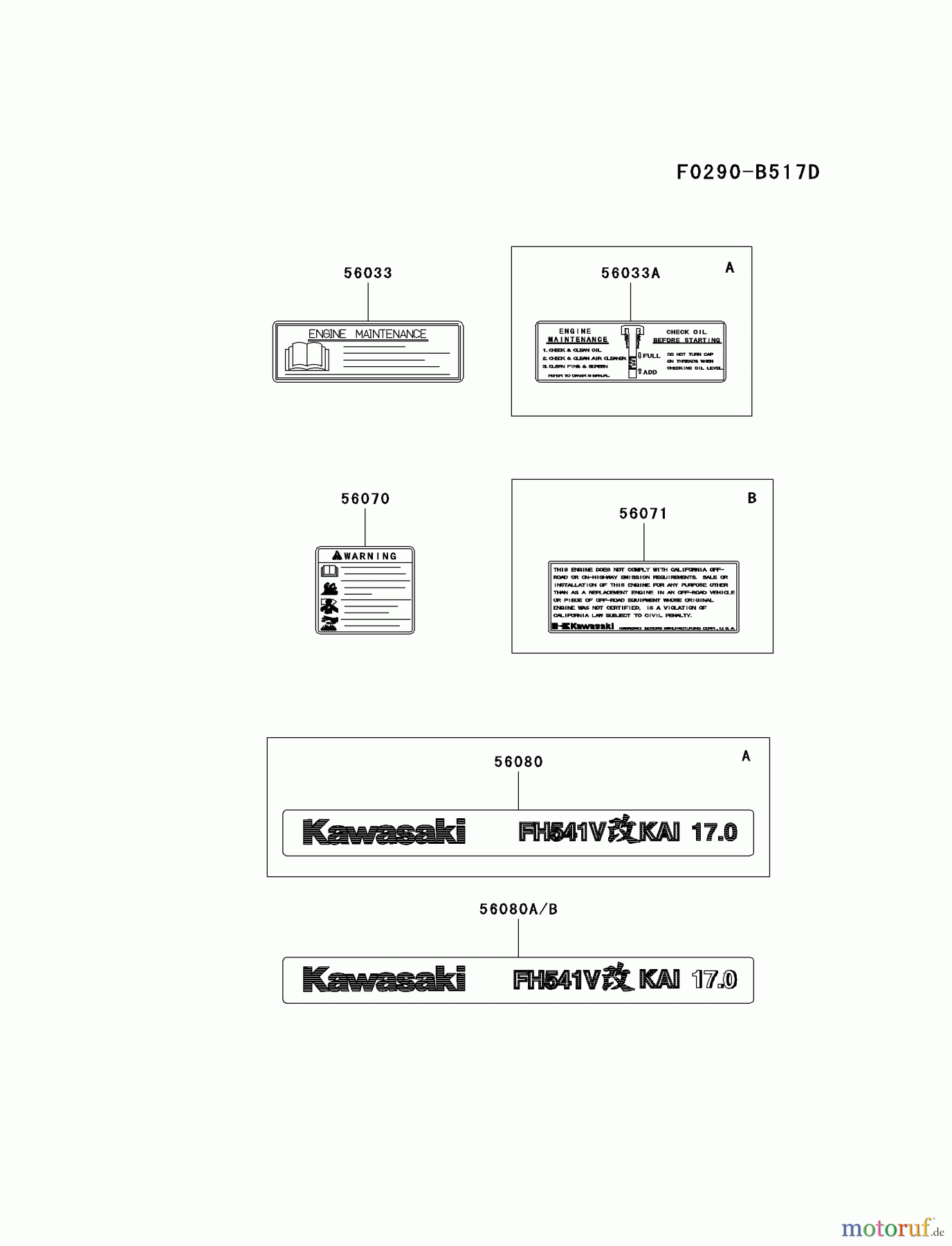  Kawasaki Motoren Motoren Vertikal FA210V - AS02 bis FH641V - DS24 FH541V-AS44 - Kawasaki FH541V 4-Stroke Engine LABEL