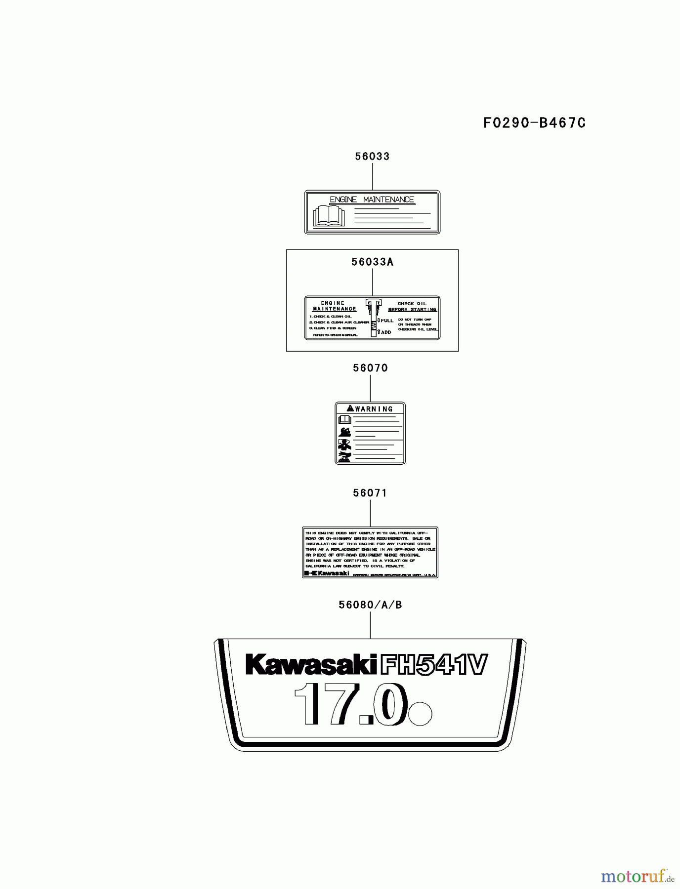  Kawasaki Motoren Motoren Vertikal FA210V - AS02 bis FH641V - DS24 FH541V-DS05 - Kawasaki FH541V 4-Stroke Engine LABEL