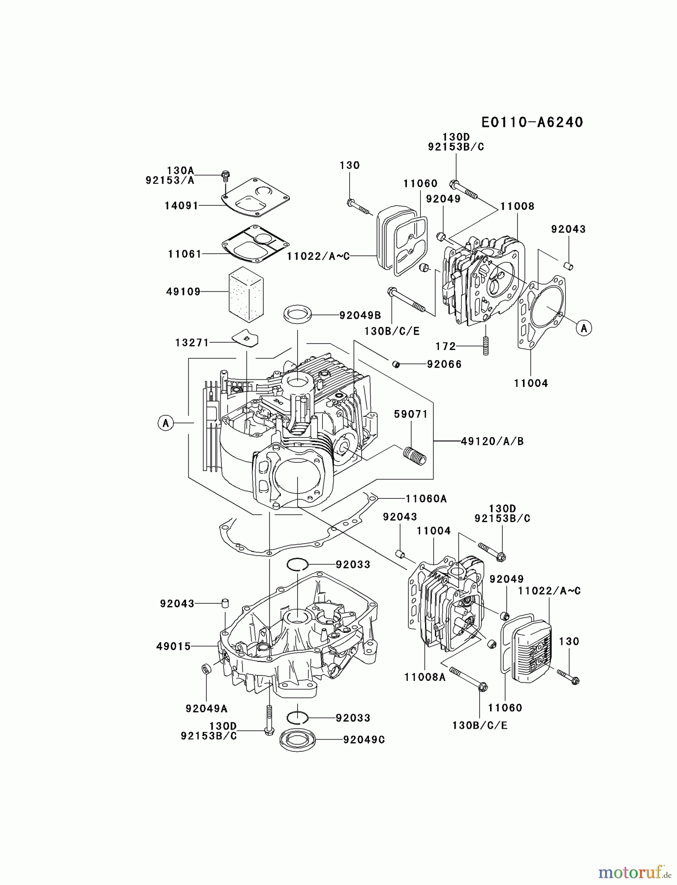  Kawasaki Motoren Motoren Vertikal FA210V - AS02 bis FH641V - DS24 FH541V-DS06 - Kawasaki FH541V 4-Stroke Engine CYLINDER/CRANKCASE