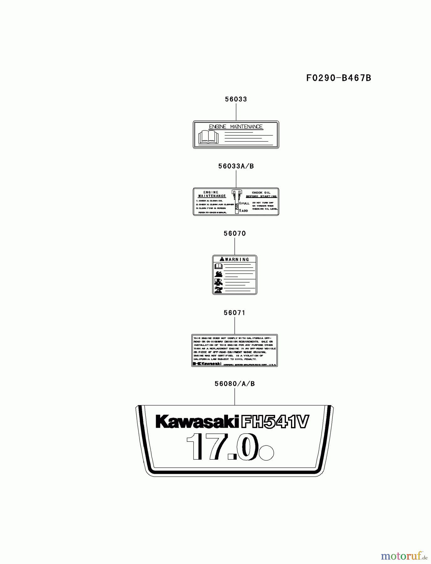  Kawasaki Motoren Motoren Vertikal FA210V - AS02 bis FH641V - DS24 FH541V-DS01 - Kawasaki FH541V 4-Stroke Engine LABEL