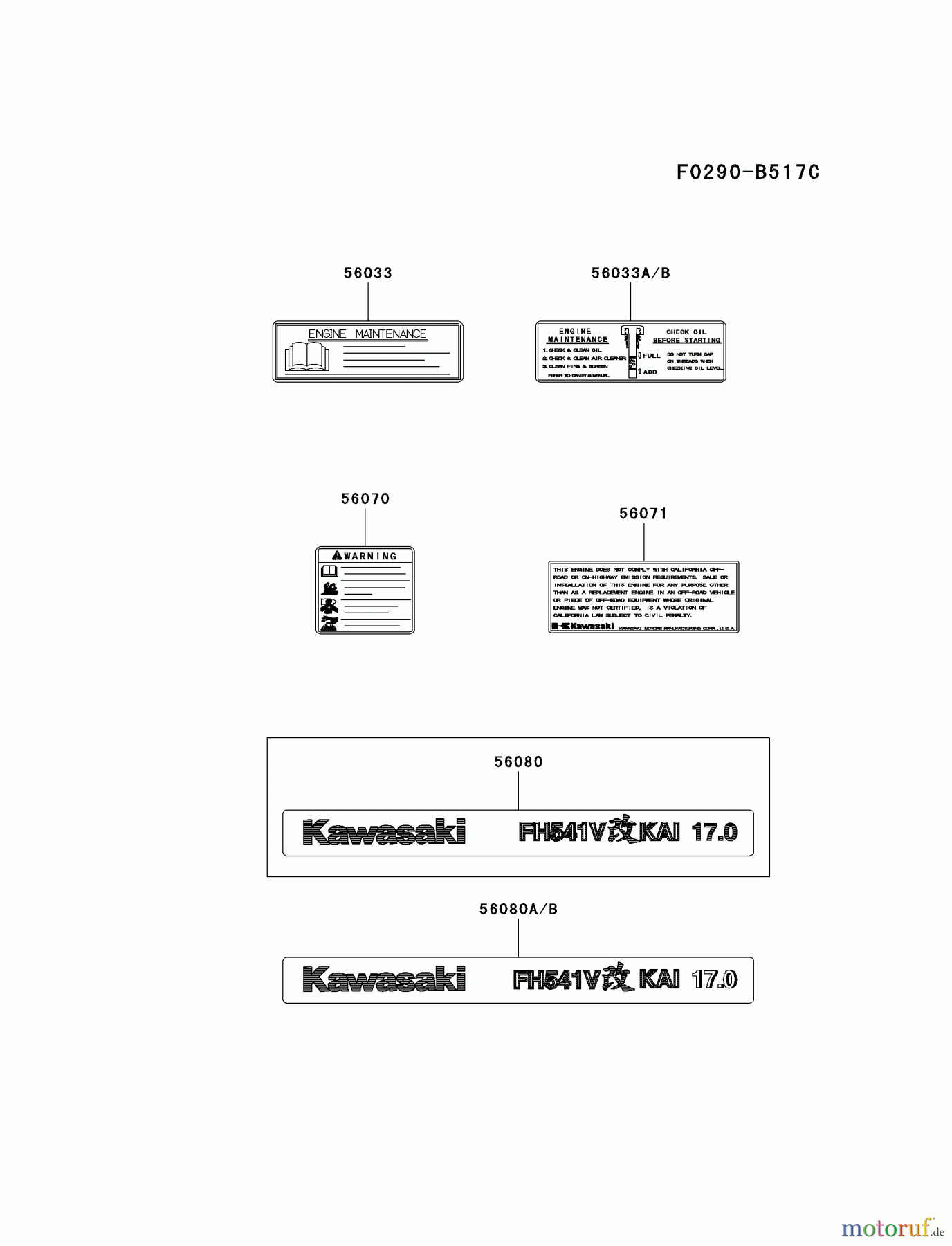  Kawasaki Motoren Motoren Vertikal FA210V - AS02 bis FH641V - DS24 FH541V-DS25 - Kawasaki FH541V 4-Stroke Engine LABEL