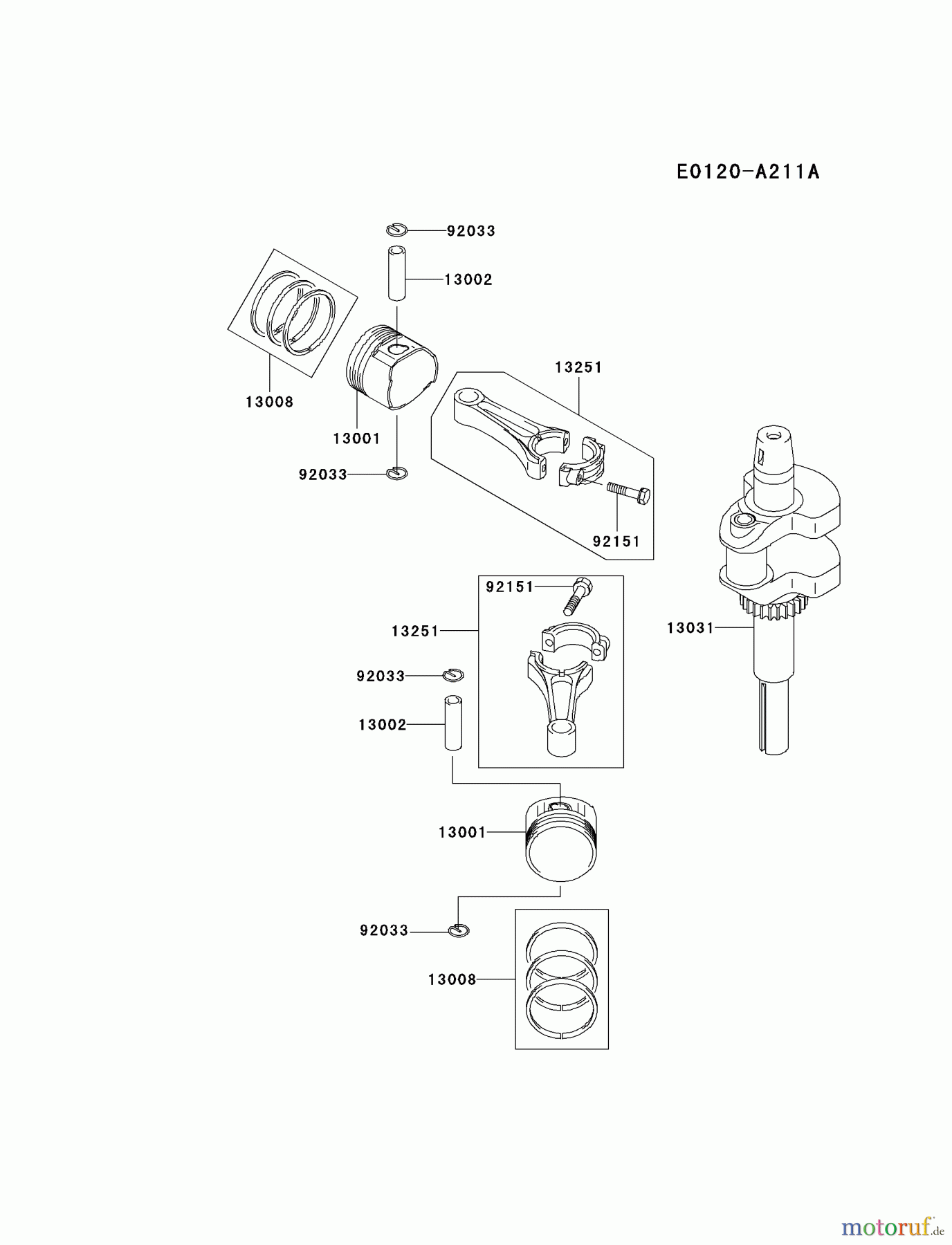  Kawasaki Motoren Motoren Vertikal FA210V - AS02 bis FH641V - DS24 FH580V-AS22 - Kawasaki FH580V 4-Stroke Engine PISTON/CRANKSHAFT