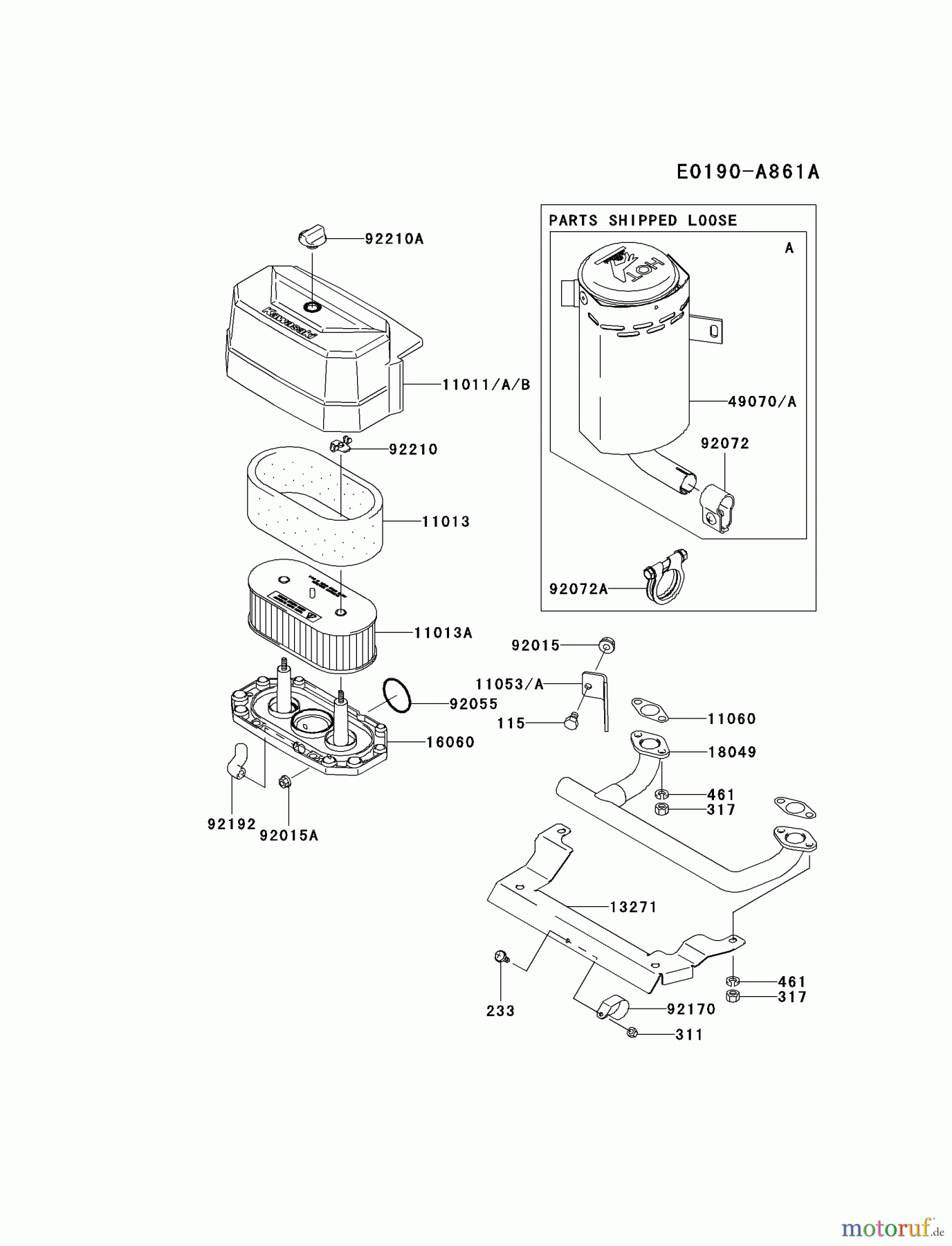  Kawasaki Motoren Motoren Vertikal FA210V - AS02 bis FH641V - DS24 FH580V-AS31 - Kawasaki FH580V 4-Stroke Engine AIR-FILTER/MUFFLER