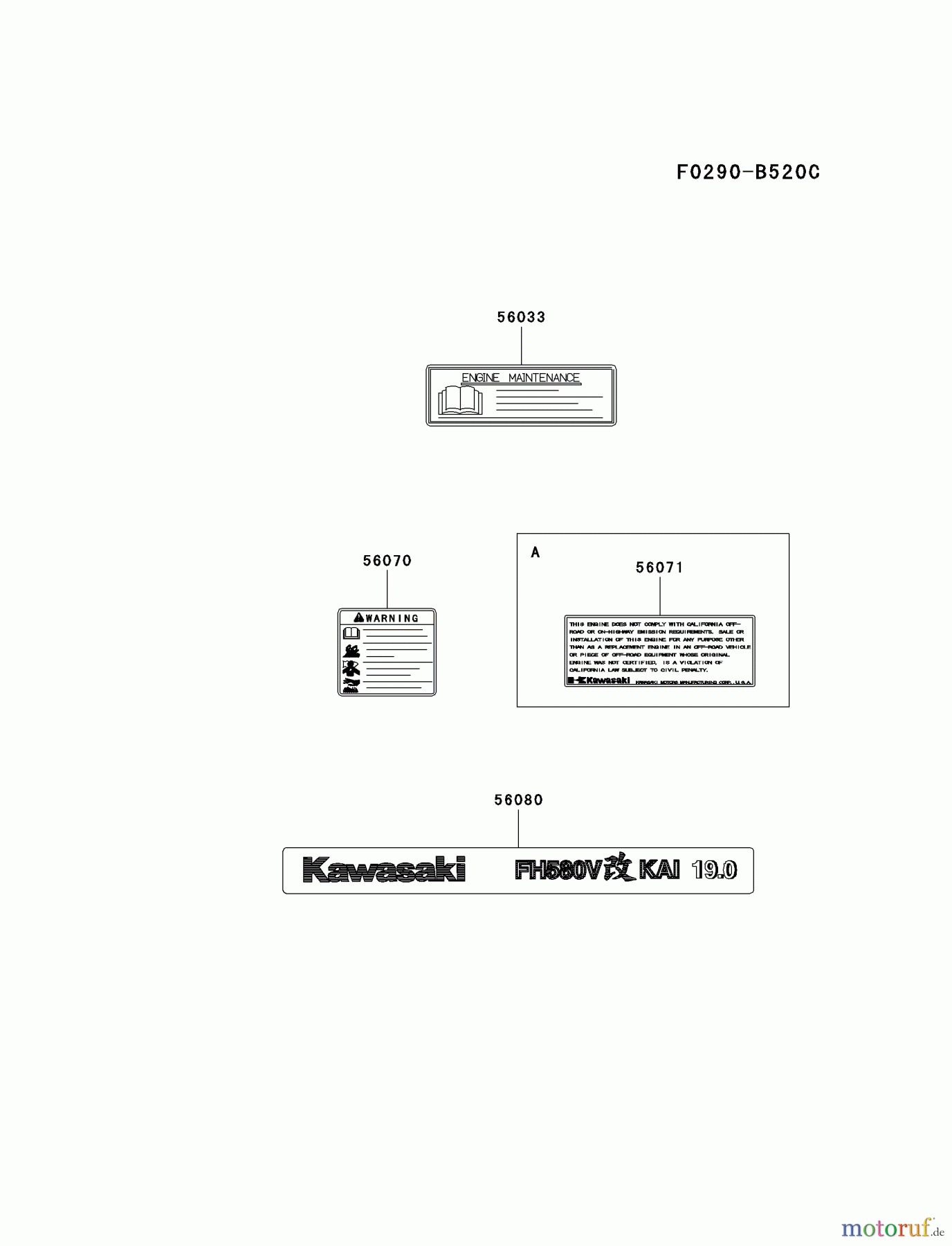  Kawasaki Motoren Motoren Vertikal FA210V - AS02 bis FH641V - DS24 FH580V-AS45 - Kawasaki FH580V 4-Stroke Engine LABEL