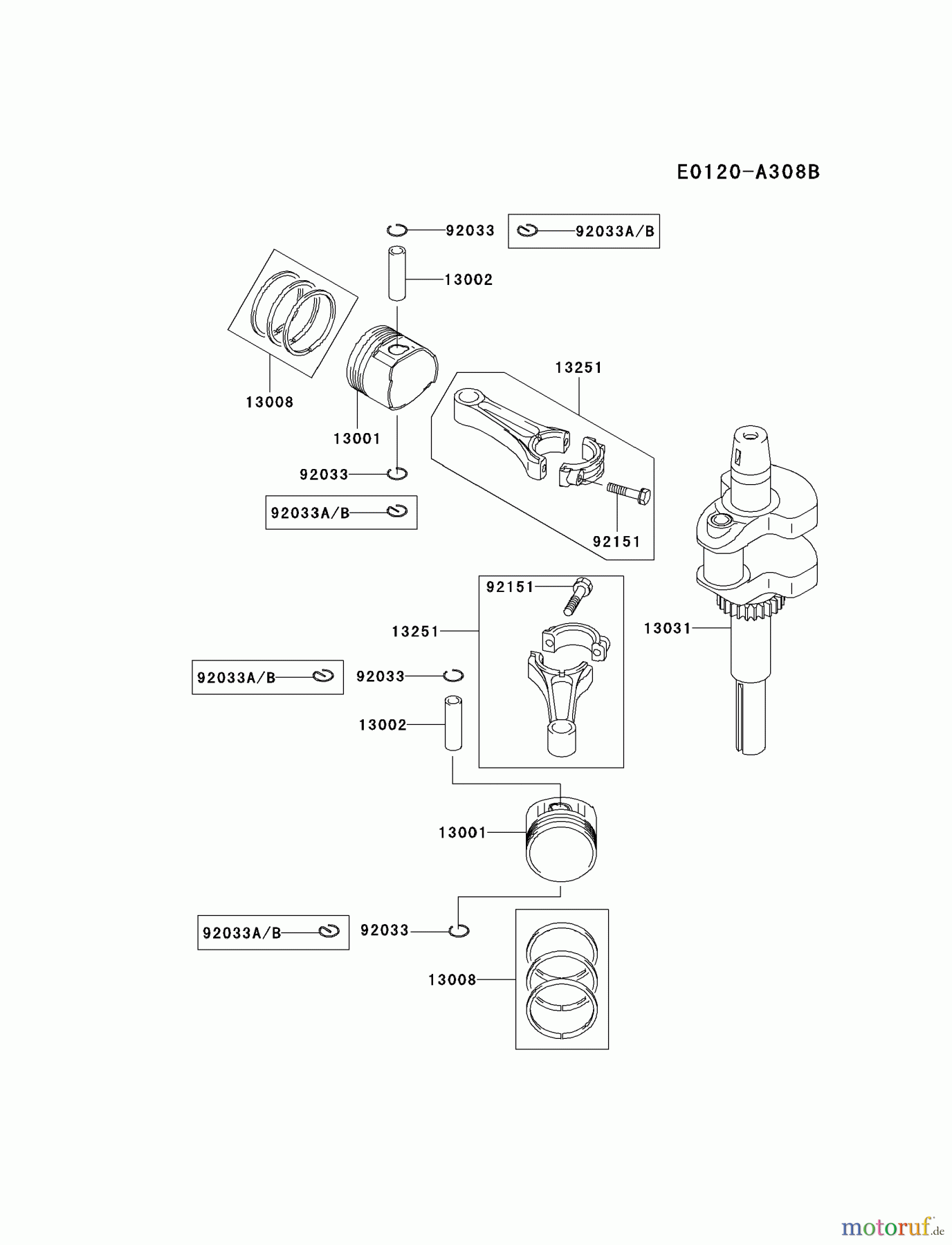  Kawasaki Motoren Motoren Vertikal FA210V - AS02 bis FH641V - DS24 FH580V-CS15 - Kawasaki FH580V 4-Stroke Engine PISTON/CRANKSHAFT