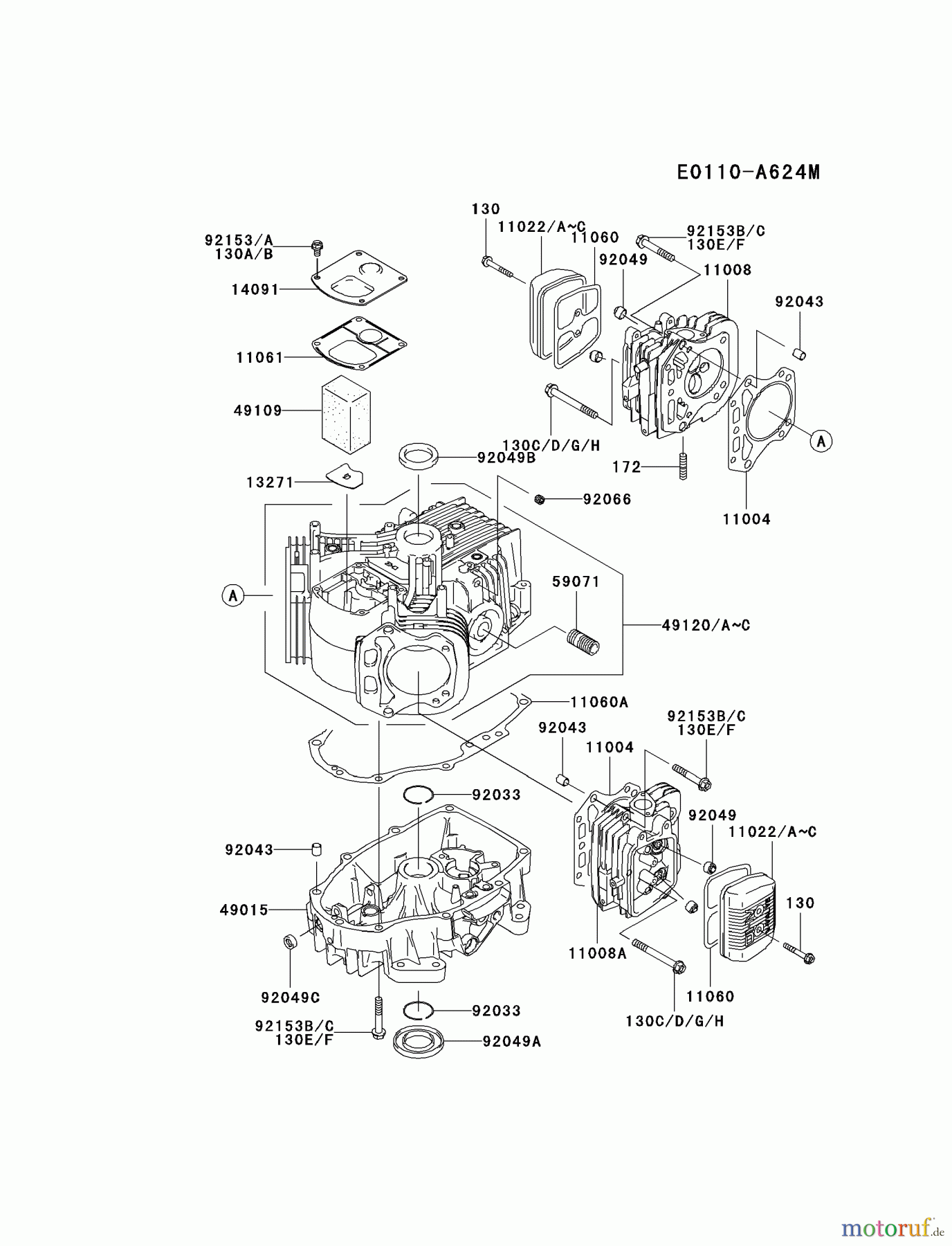  Kawasaki Motoren Motoren Vertikal FA210V - AS02 bis FH641V - DS24 FH580V-AS34 - Kawasaki FH580V 4-Stroke Engine CYLINDER/CRANKCASE