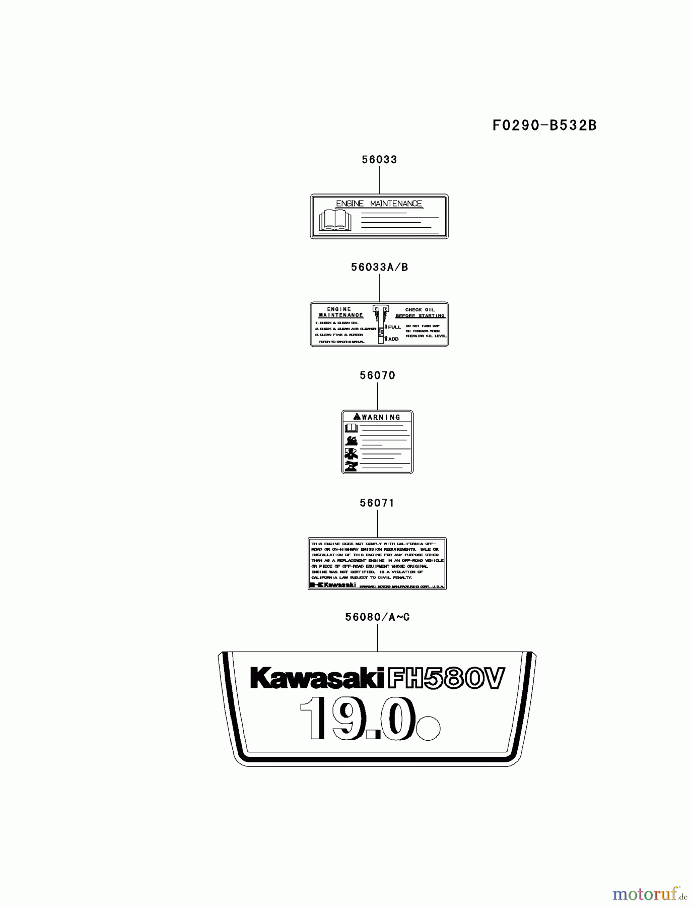  Kawasaki Motoren Motoren Vertikal FA210V - AS02 bis FH641V - DS24 FH580V-AS16 - Kawasaki FH580V 4-Stroke Engine LABEL