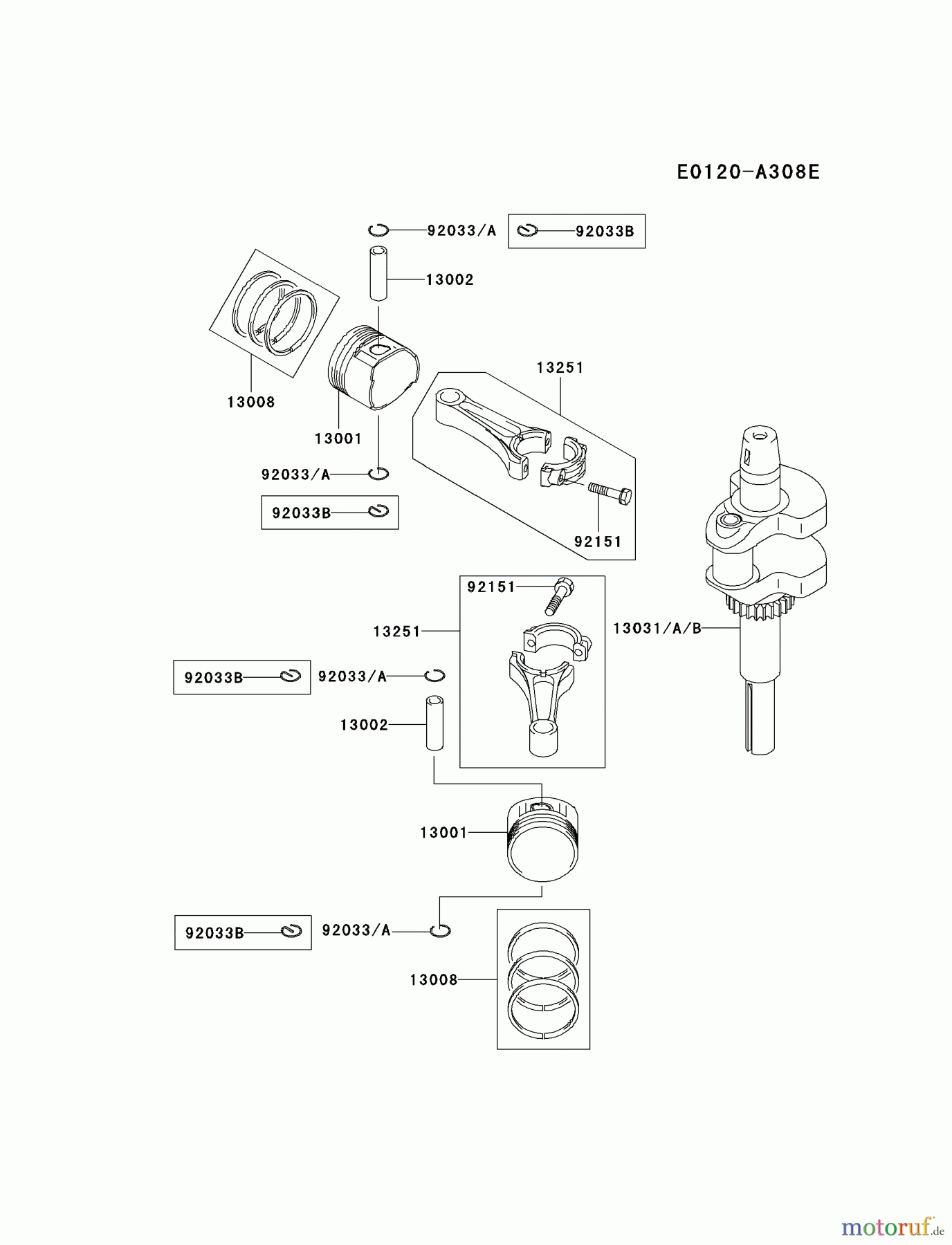  Kawasaki Motoren Motoren Vertikal FA210V - AS02 bis FH641V - DS24 FH580V-CS36 - Kawasaki FH580V 4-Stroke Engine PISTON/CRANKSHAFT