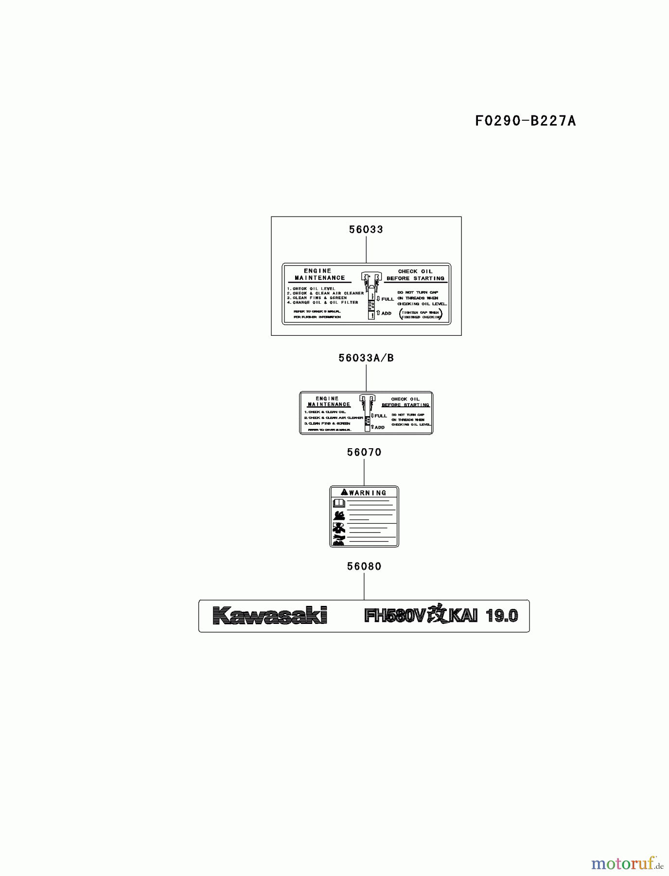  Kawasaki Motoren Motoren Vertikal FA210V - AS02 bis FH641V - DS24 FH580V-BS30 - Kawasaki FH580V 4-Stroke Engine LABEL