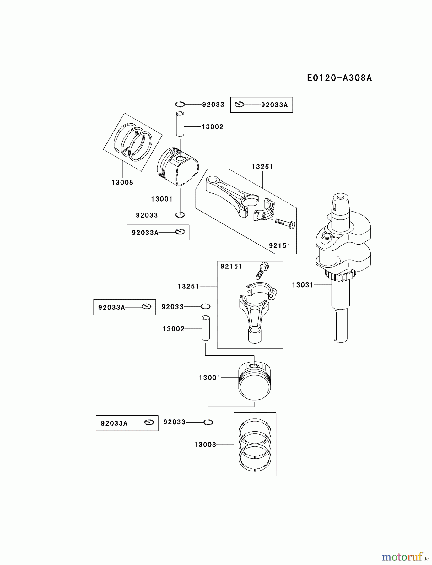  Kawasaki Motoren Motoren Vertikal FA210V - AS02 bis FH641V - DS24 FH580V-DS30 - Kawasaki FH580V 4-Stroke Engine PISTON/CRANKSHAFT