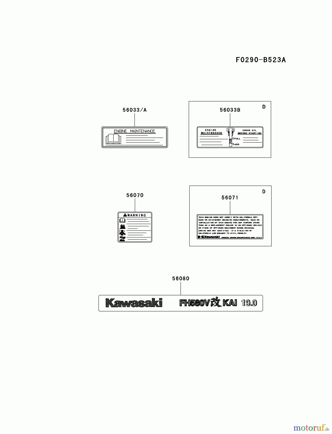  Kawasaki Motoren Motoren Vertikal FA210V - AS02 bis FH641V - DS24 FH580V-ES24 - Kawasaki FH580V 4-Stroke Engine LABEL