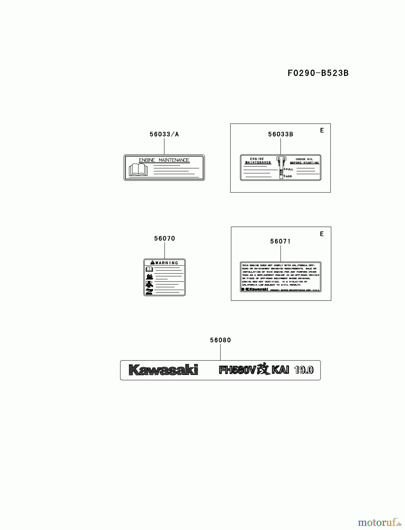  Kawasaki Motoren Motoren Vertikal FA210V - AS02 bis FH641V - DS24 FH580V-FS28 - Kawasaki FH580V 4-Stroke Engine LABEL