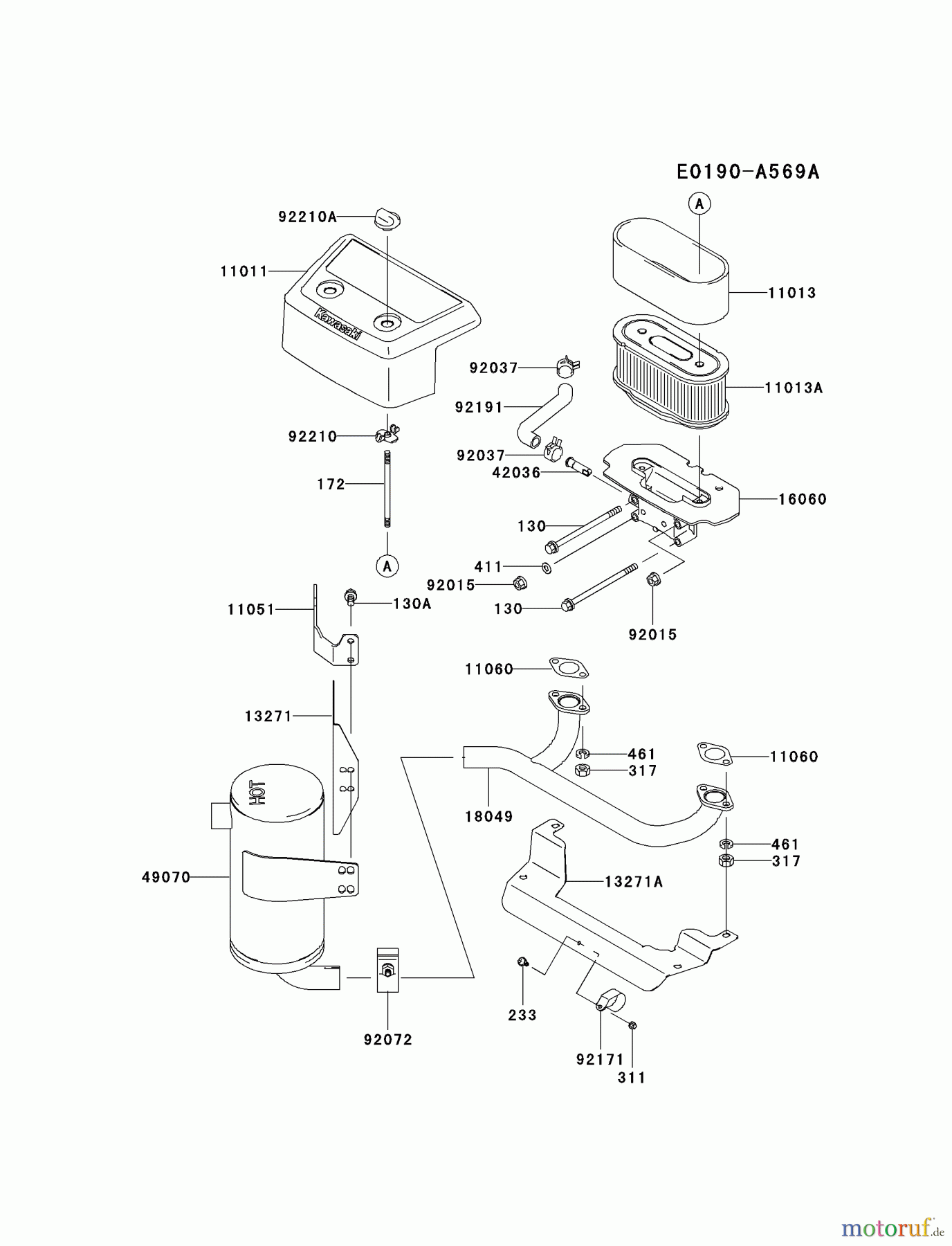  Kawasaki Motoren Motoren Vertikal FA210V - AS02 bis FH641V - DS24 FH601V-AS20 - Kawasaki FH601V 4-Stroke Engine AIR-FILTER/MUFFLER