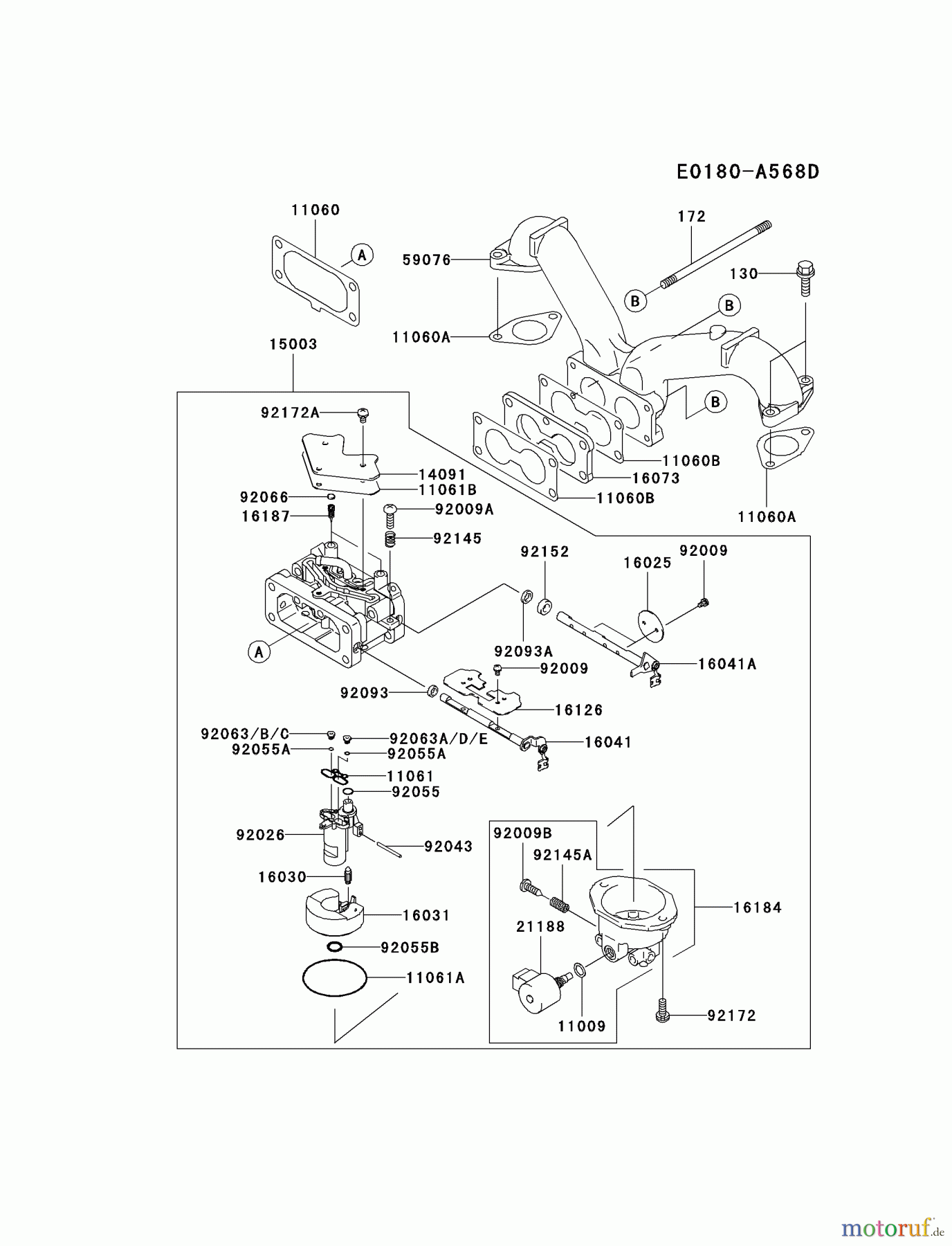  Kawasaki Motoren Motoren Vertikal FA210V - AS02 bis FH641V - DS24 FH601V-AS29 - Kawasaki FH601V 4-Stroke Engine CARBURETOR