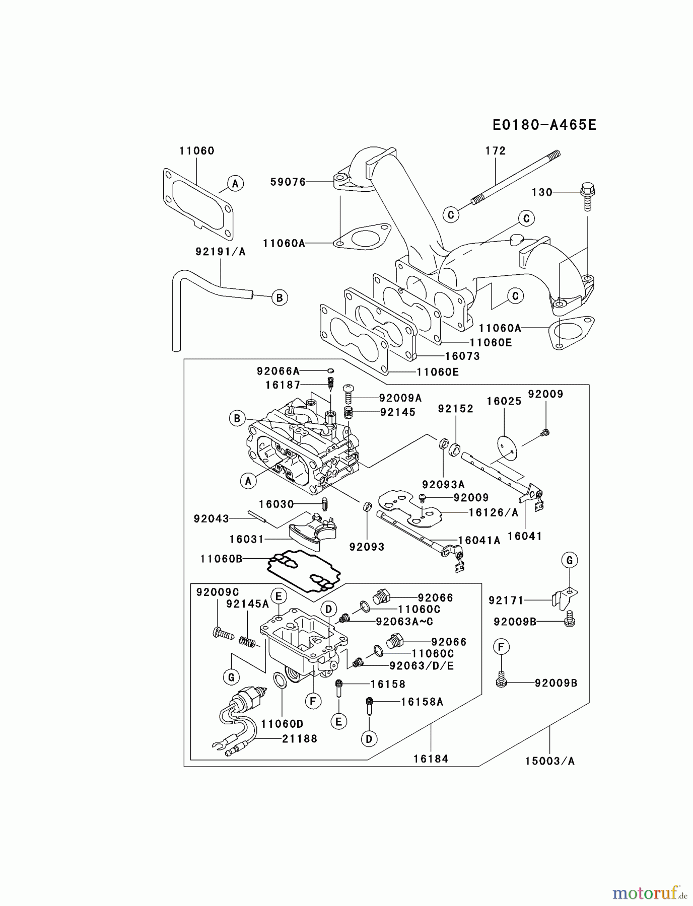  Kawasaki Motoren Motoren Vertikal FA210V - AS02 bis FH641V - DS24 FH601V-AS18 - Kawasaki FH601V 4-Stroke Engine CARBURETOR