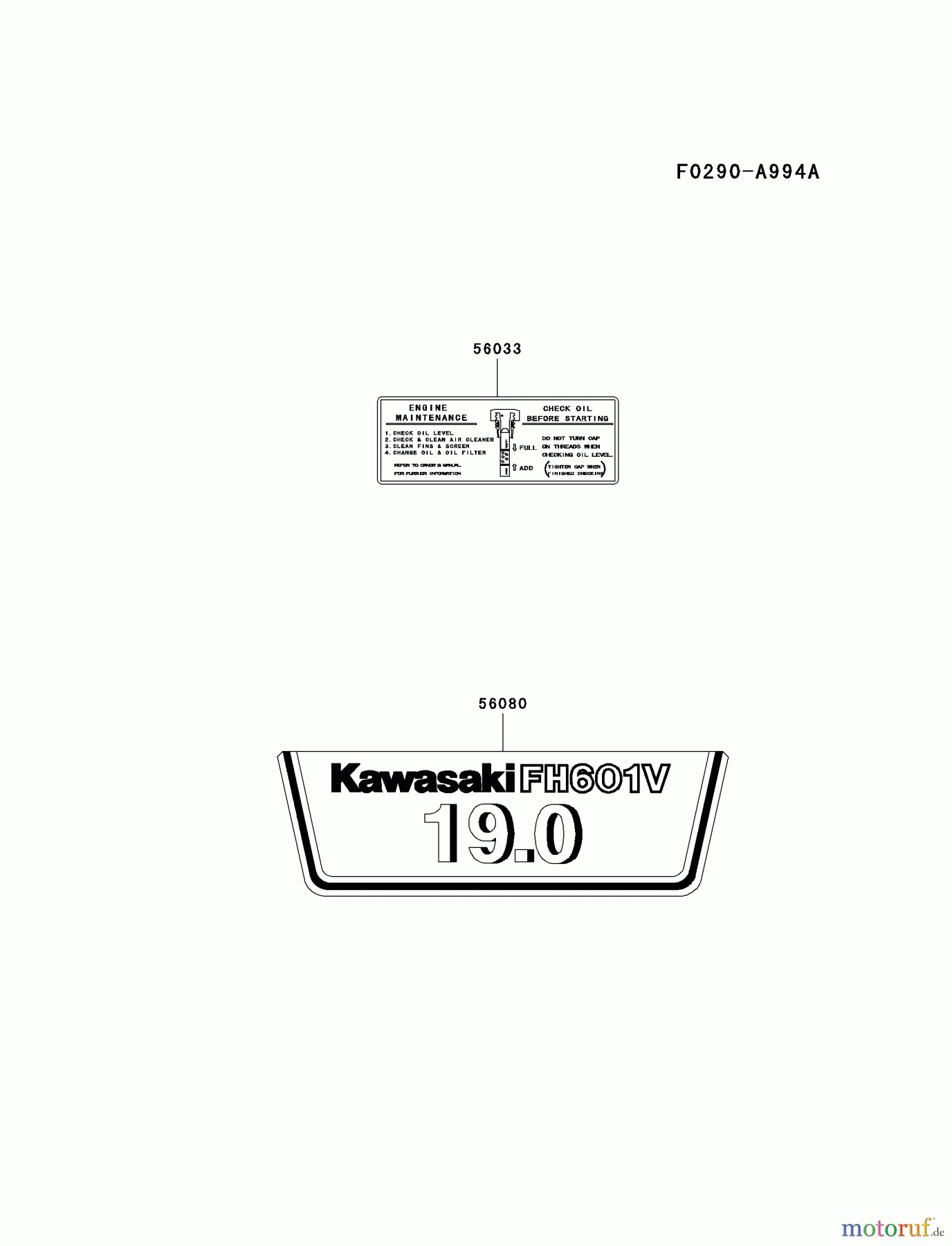  Kawasaki Motoren Motoren Vertikal FA210V - AS02 bis FH641V - DS24 FH601V-AS23 - Kawasaki FH601V 4-Stroke Engine LABEL