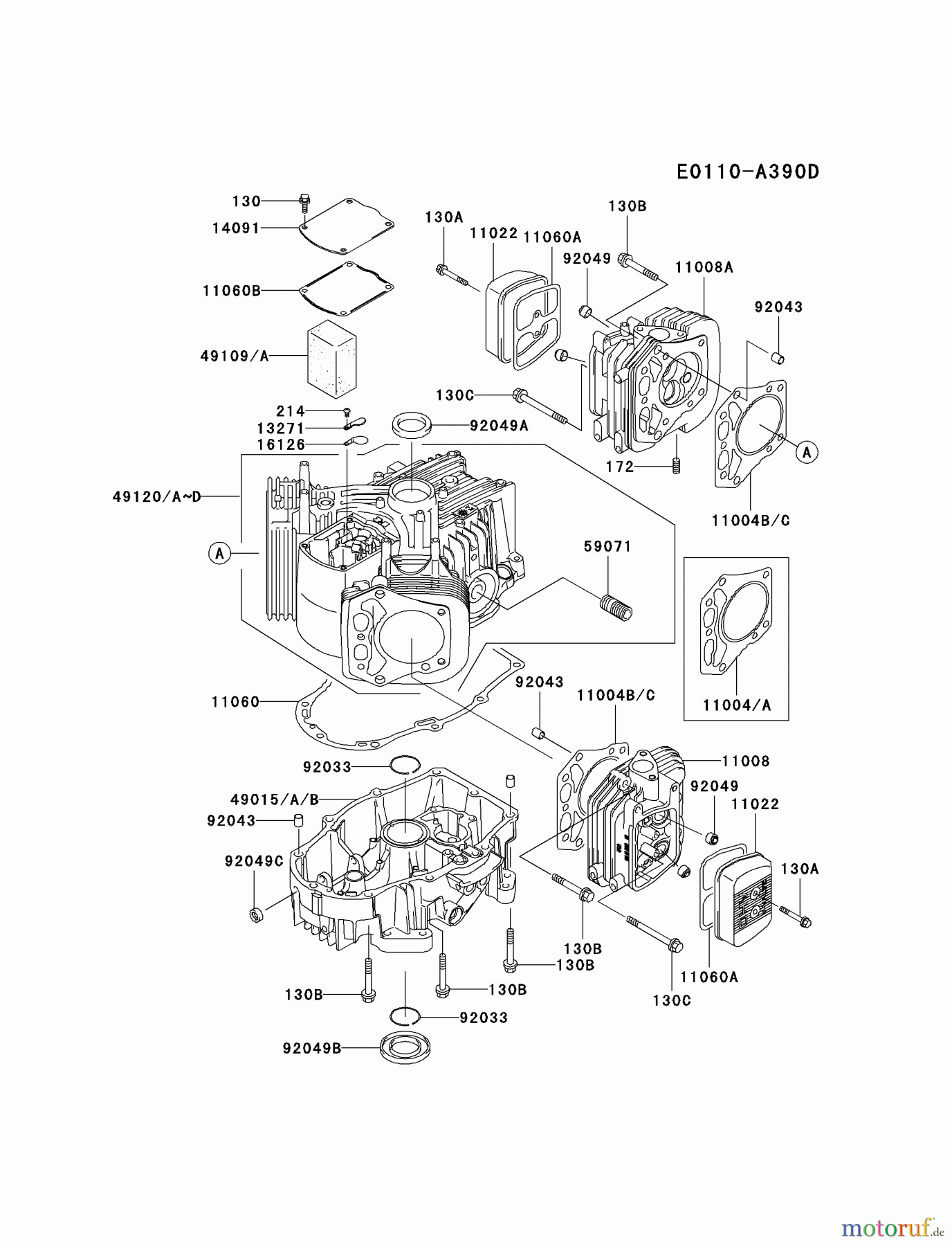  Kawasaki Motoren Motoren Vertikal FH641V - DS25 bis FS481V - BS13 FH680V-BS01 - Kawasaki FH680V 4-Stroke Engine CYLINDER/CRANKCASE