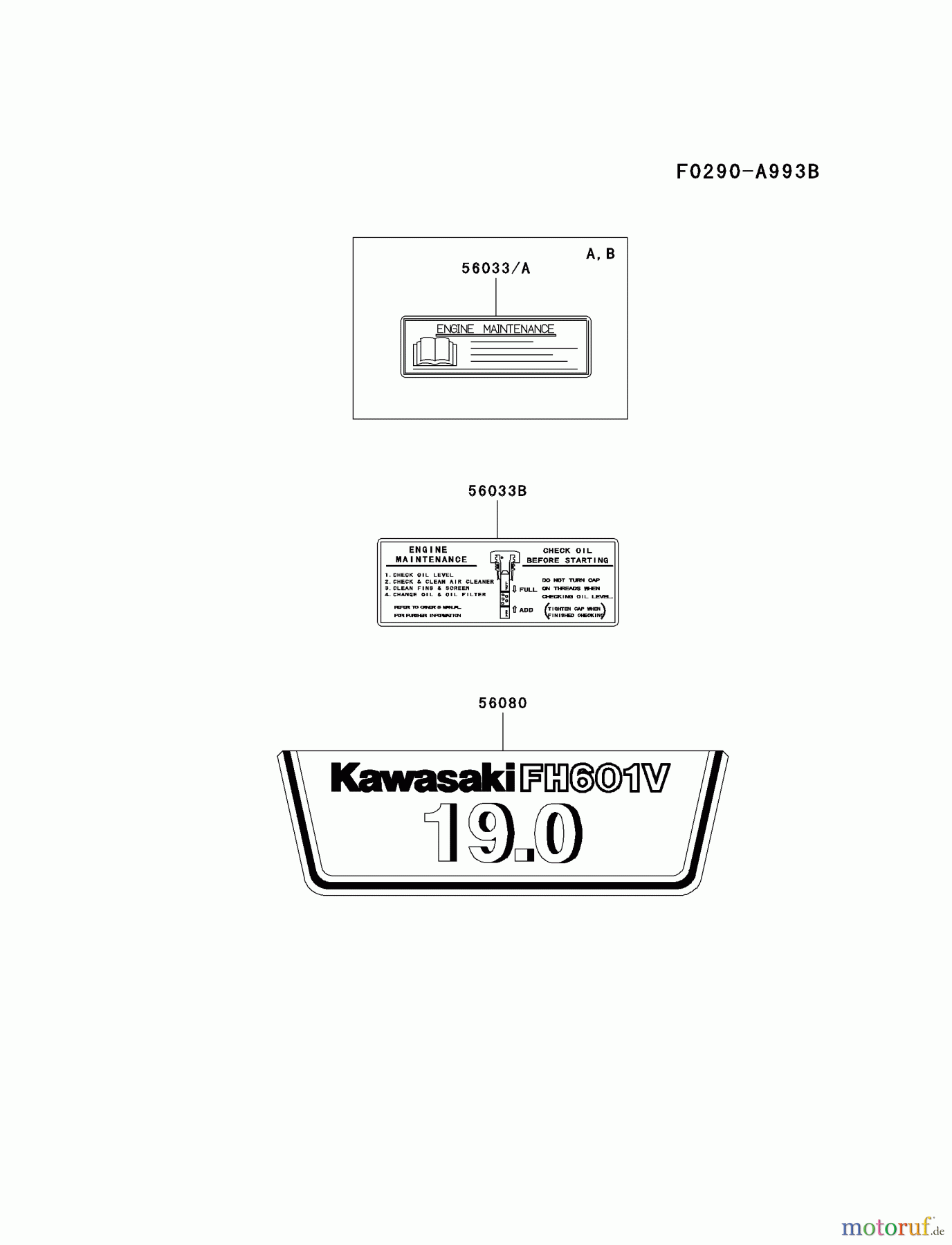  Kawasaki Motoren Motoren Vertikal FA210V - AS02 bis FH641V - DS24 FH601V-AS01 - Kawasaki FH601V 4-Stroke Engine LABEL