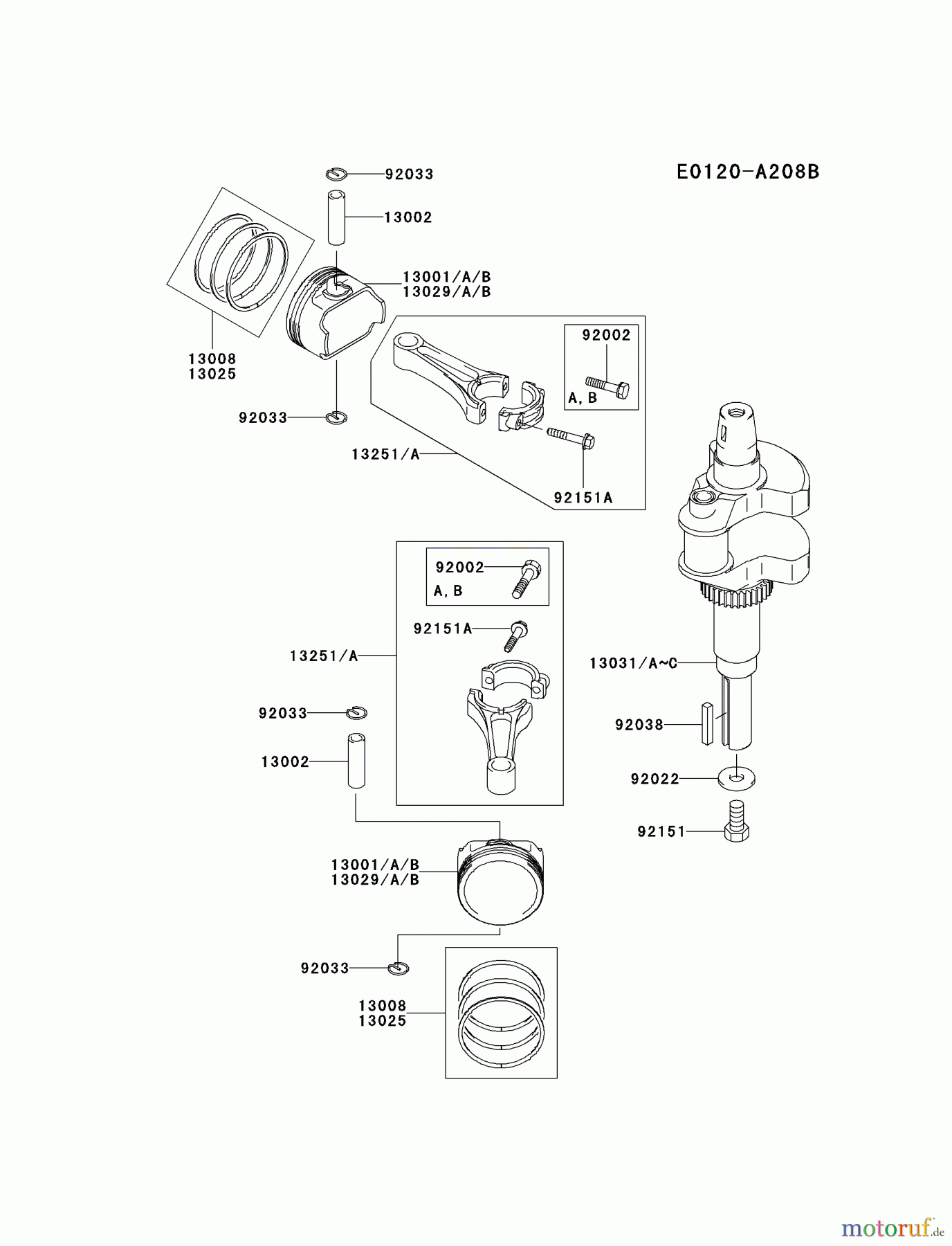  Kawasaki Motoren Motoren Vertikal FH641V - DS25 bis FS481V - BS13 FH680V-AS08 - Kawasaki FH680V 4-Stroke Engine PISTON/CRANKSHAFT