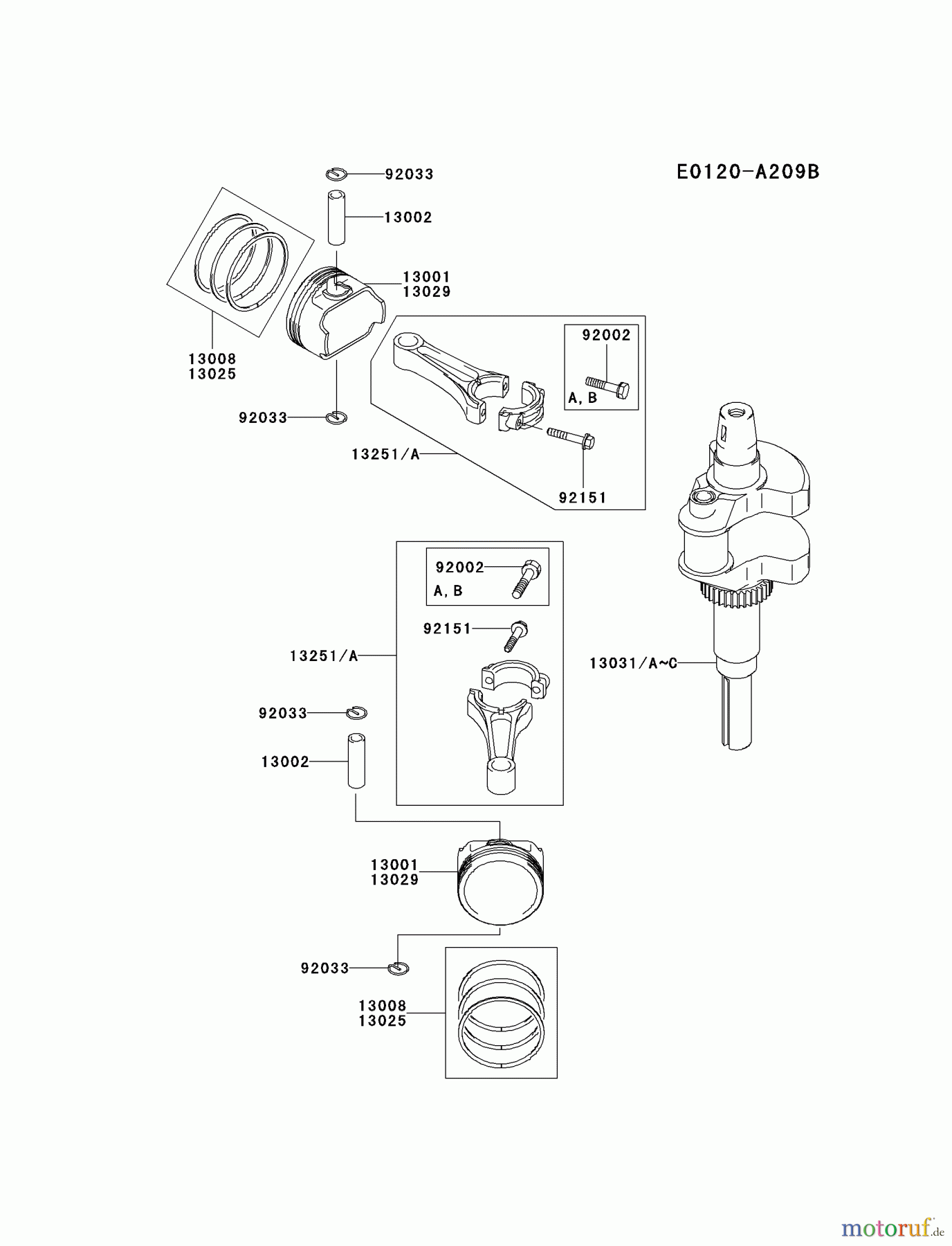  Kawasaki Motoren Motoren Vertikal FA210V - AS02 bis FH641V - DS24 FH601V-CS12 - Kawasaki FH601V 4-Stroke Engine PISTON/CRANKSHAFT