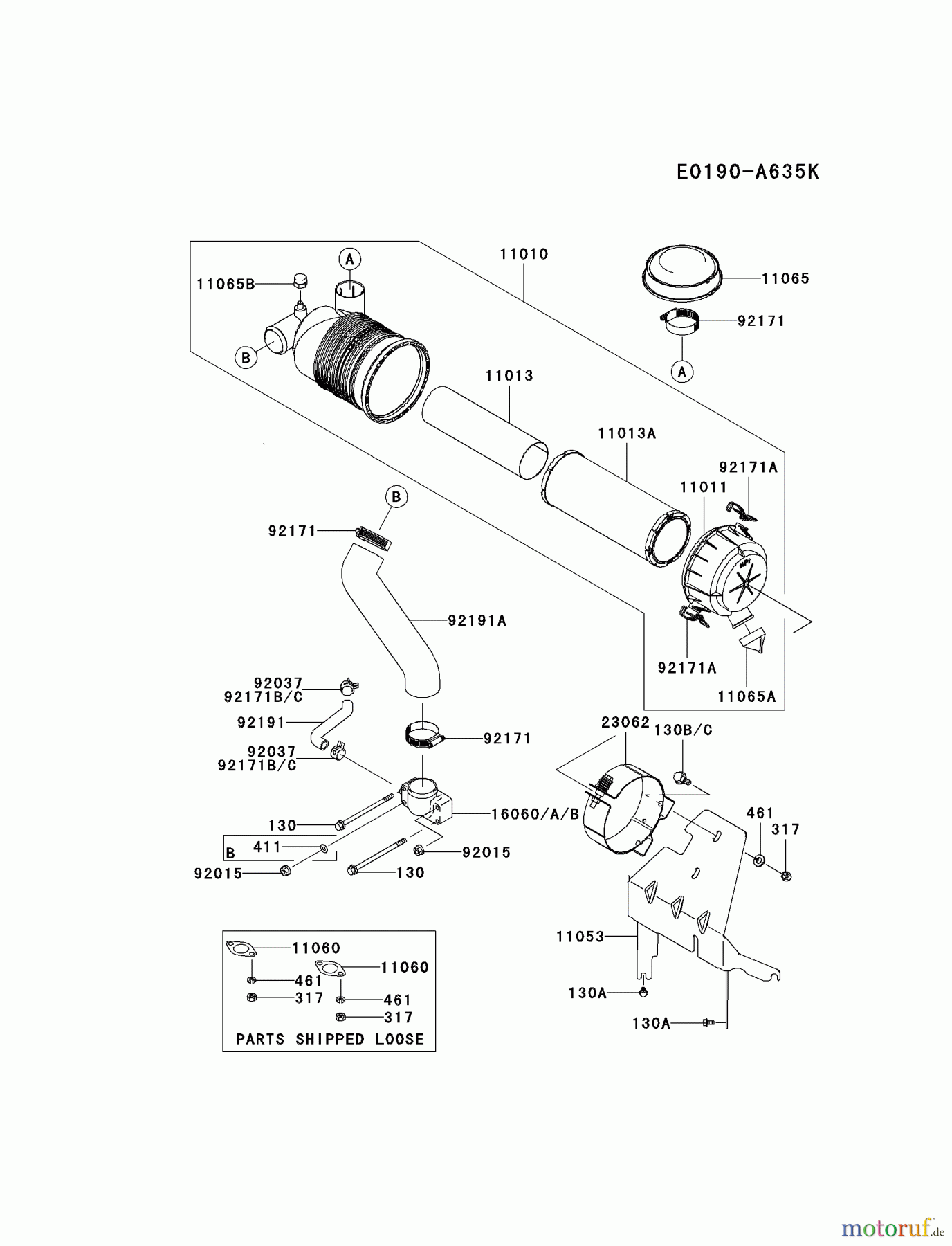  Kawasaki Motoren Motoren Vertikal FH641V - DS25 bis FS481V - BS13 FH680V-CS23 - Kawasaki FH680V 4-Stroke Engine AIR-FILTER/MUFFLER