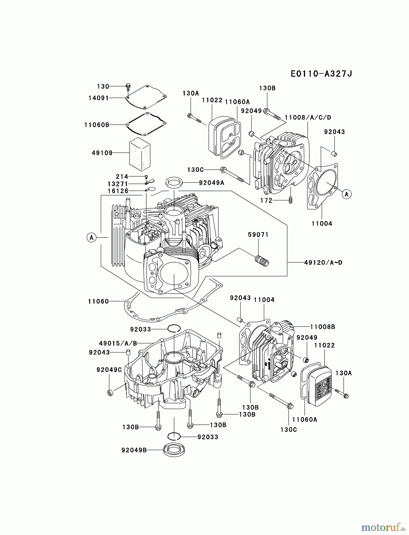  Kawasaki Motoren Motoren Vertikal FA210V - AS02 bis FH641V - DS24 FH601V-CS11 - Kawasaki FH601V 4-Stroke Engine CYLINDER/CRANKCASE