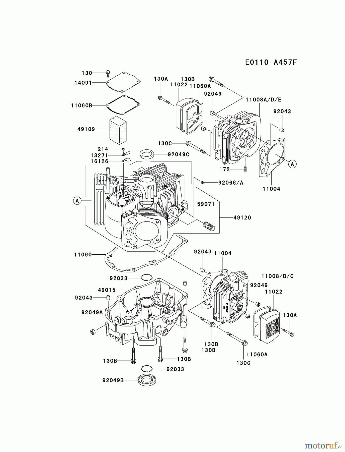  Kawasaki Motoren Motoren Vertikal FA210V - AS02 bis FH641V - DS24 FH601V-DS18 - Kawasaki FH601V 4-Stroke Engine CYLINDER/CRANKCASE