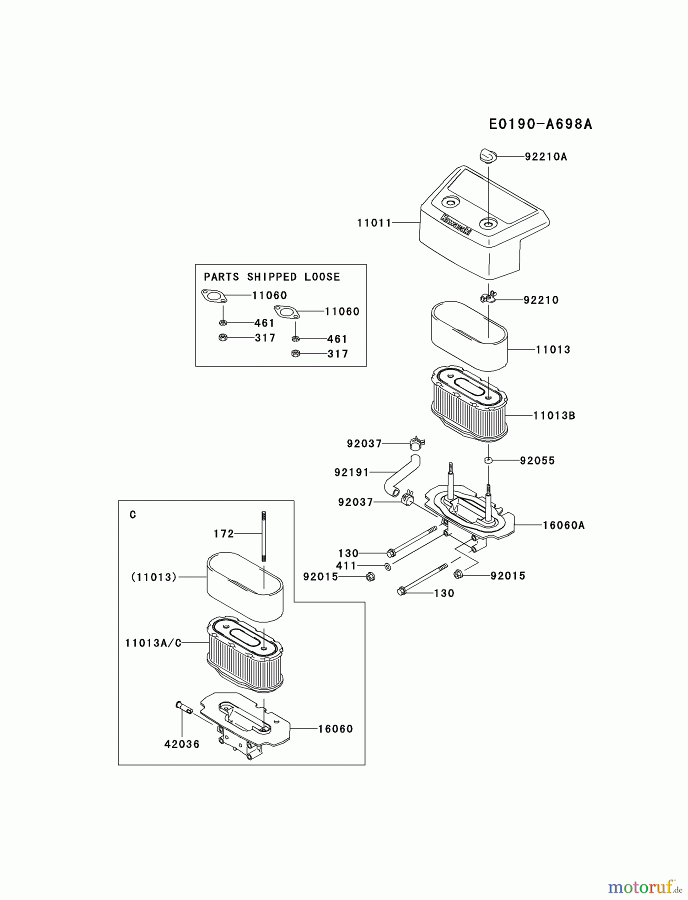  Kawasaki Motoren Motoren Vertikal FA210V - AS02 bis FH641V - DS24 FH601V-DS21 - Kawasaki FH601V 4-Stroke Engine AIR-FILTER/MUFFLER