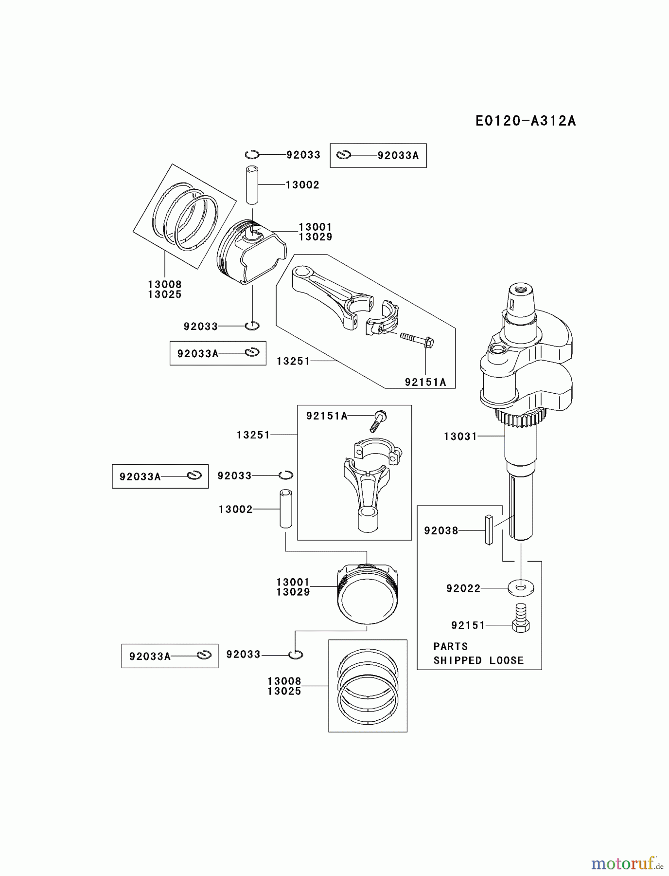  Kawasaki Motoren Motoren Vertikal FH641V - DS25 bis FS481V - BS13 FH680V-FS08 - Kawasaki FH680V 4-Stroke Engine PISTON/CRANKSHAFT