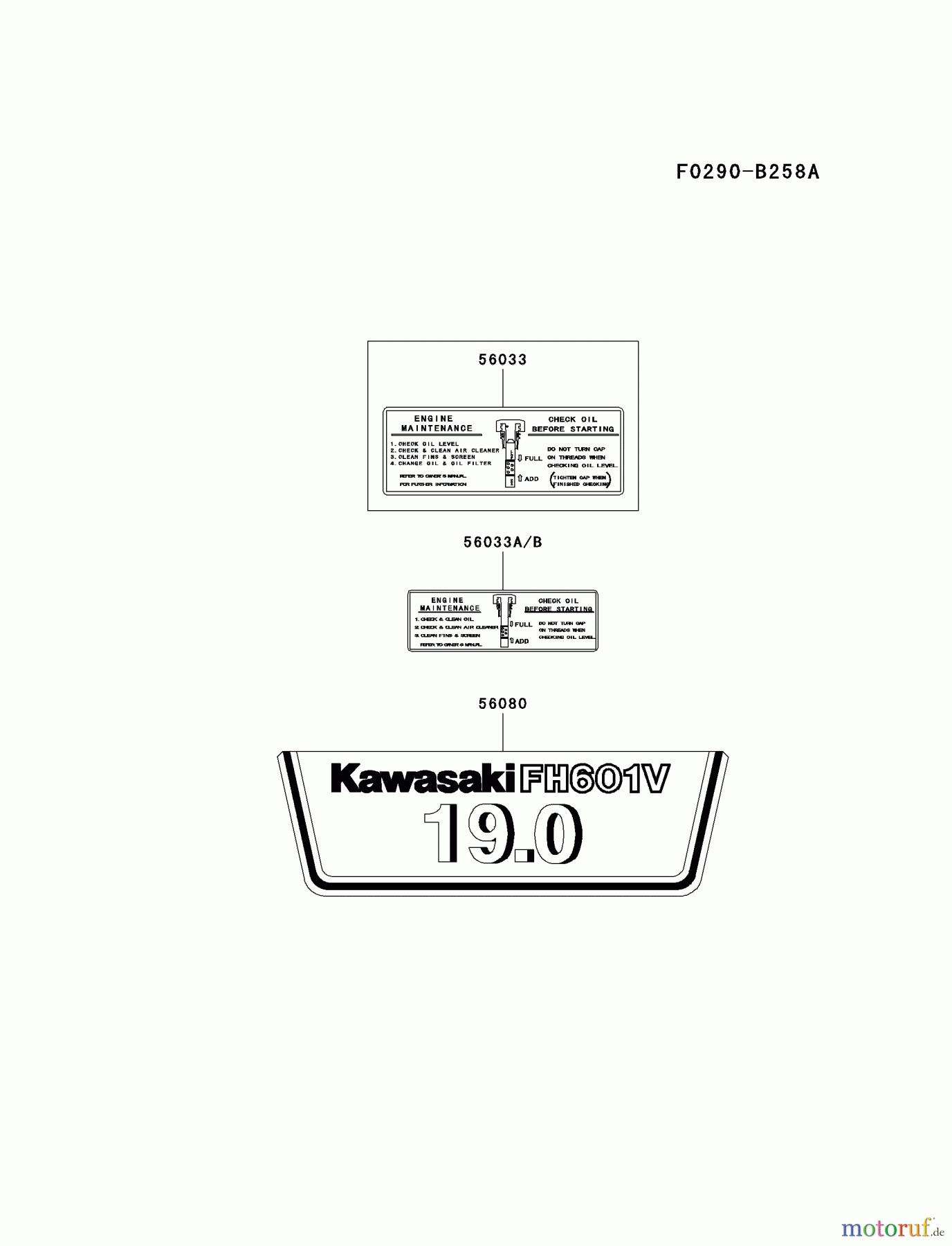  Kawasaki Motoren Motoren Vertikal FA210V - AS02 bis FH641V - DS24 FH601V-CS29 - Kawasaki FH601V 4-Stroke Engine LABEL