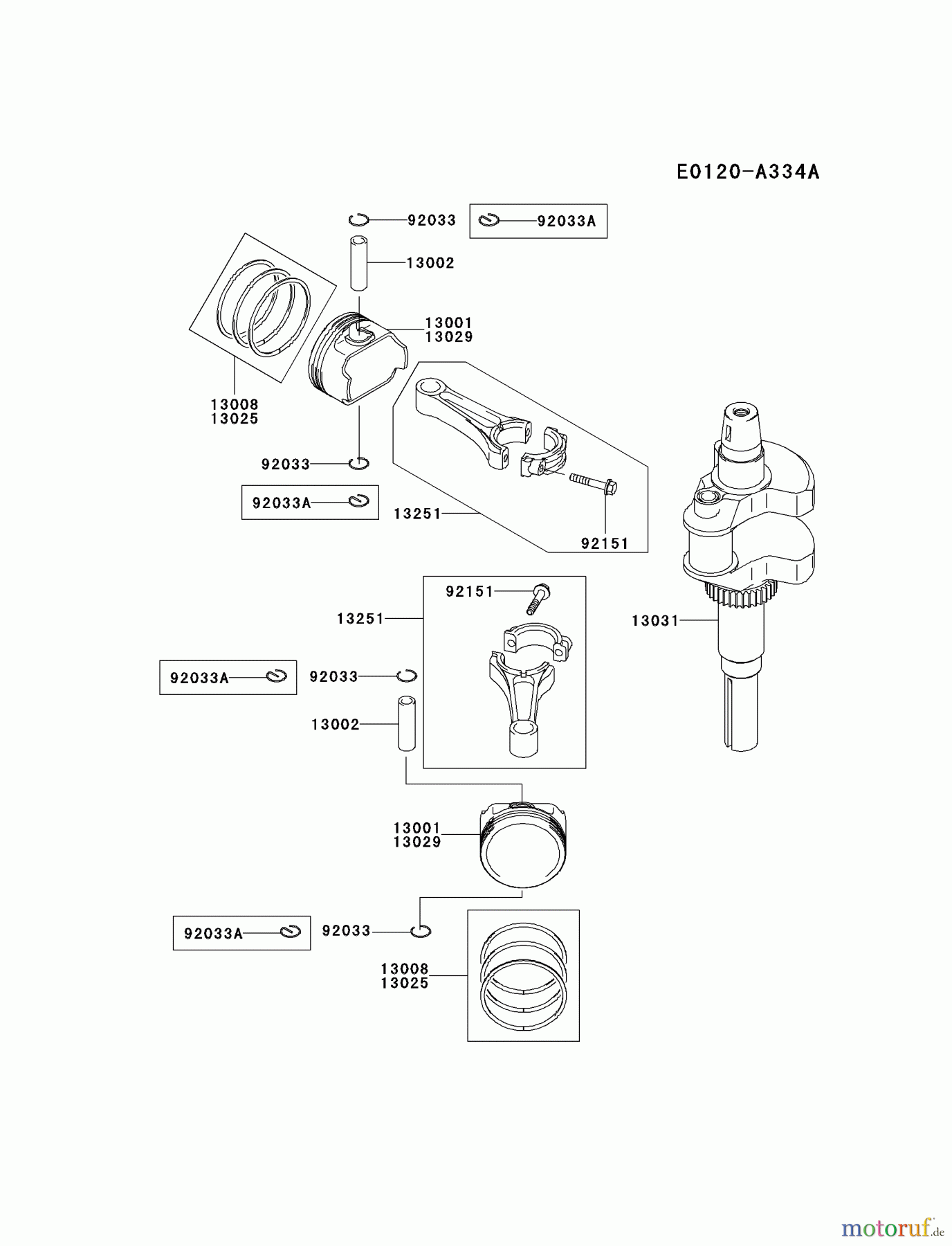  Kawasaki Motoren Motoren Vertikal FH641V - DS25 bis FS481V - BS13 FH641V-ES21 - Kawasaki FH641V 4-Stroke Engine PISTON/CRANKSHAFT