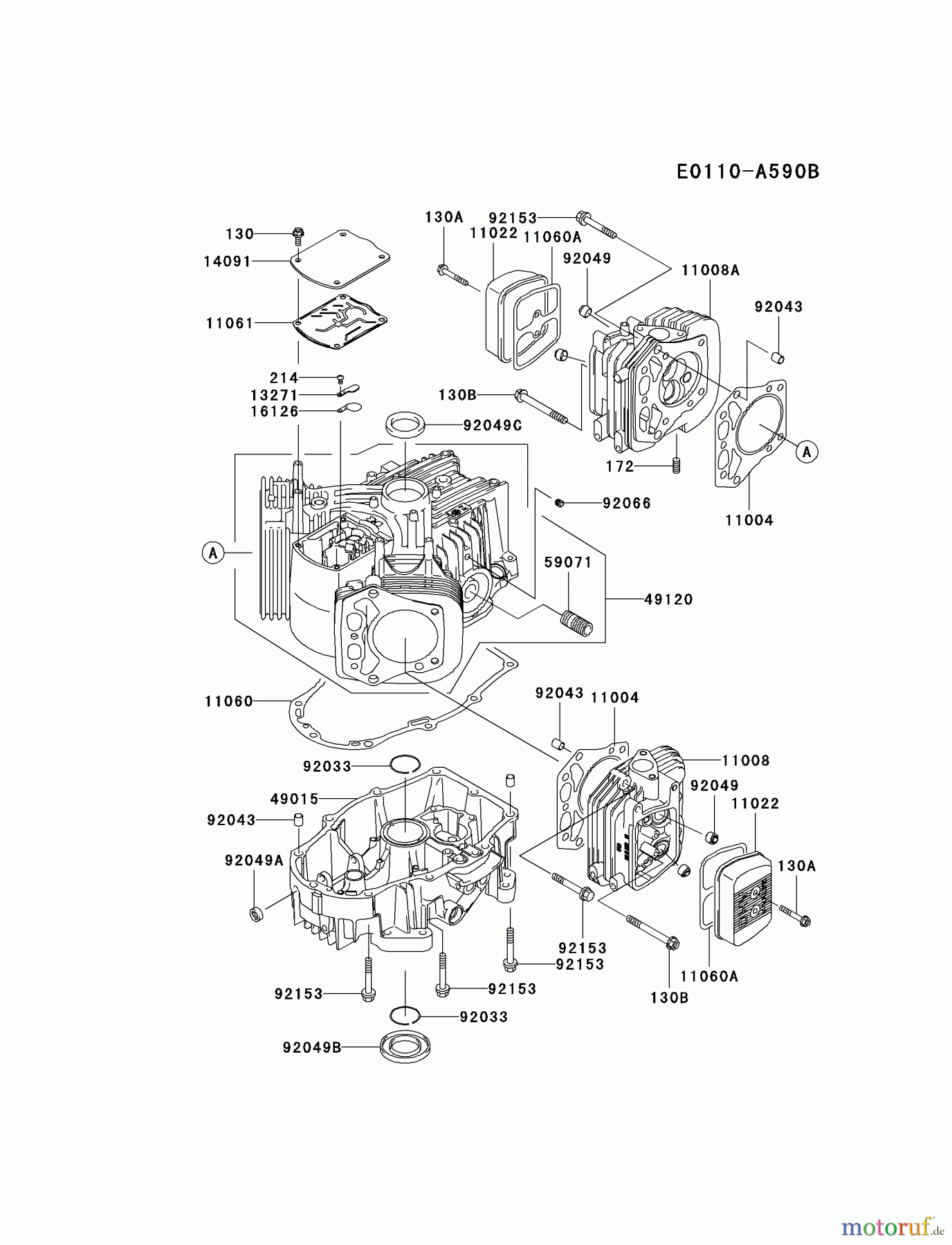  Kawasaki Motoren Motoren Vertikal FH641V - DS25 bis FS481V - BS13 FH680V-ES25 - Kawasaki FH680V 4-Stroke Engine CYLINDER/CRANKCASE