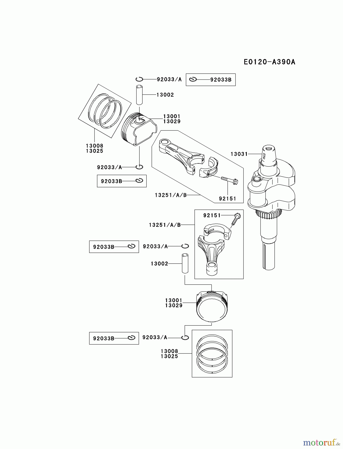  Kawasaki Motoren Motoren Vertikal FH641V - DS25 bis FS481V - BS13 FH680V-ES28 - Kawasaki FH680V 4-Stroke Engine PISTON/CRANKSHAFT