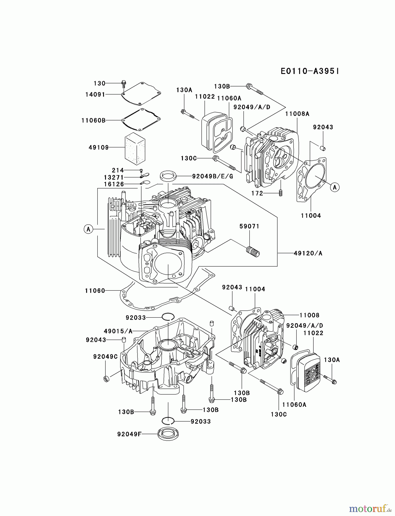  Kawasaki Motoren Motoren Vertikal FA210V - AS02 bis FH641V - DS24 FH641V-DS09 - Kawasaki FH641V 4-Stroke Engine CYLINDER/CRANKCASE