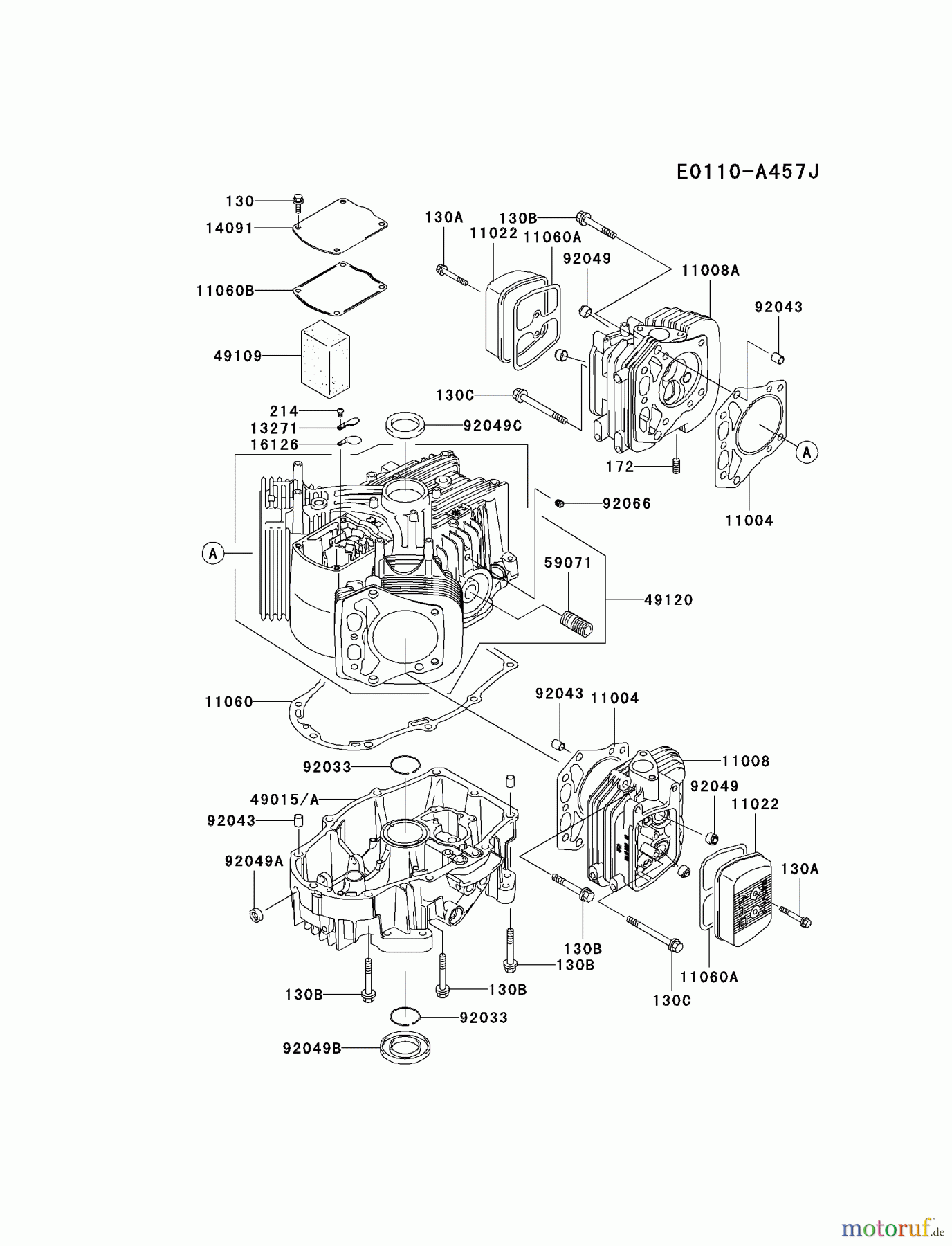  Kawasaki Motoren Motoren Vertikal FH641V - DS25 bis FS481V - BS13 FH641V-ES21 - Kawasaki FH641V 4-Stroke Engine CYLINDER/CRANKCASE