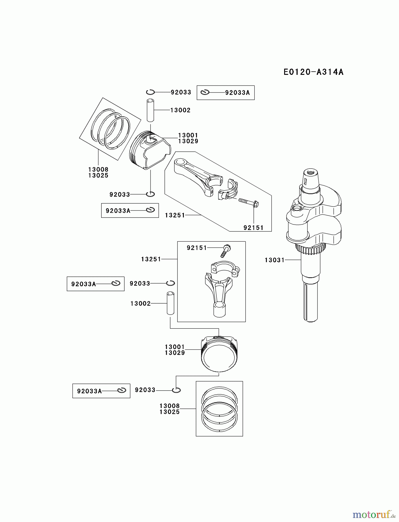  Kawasaki Motoren Motoren Vertikal FH641V - DS25 bis FS481V - BS13 FH721V-DS20 - Kawasaki FH721V 4-Stroke Engine PISTON/CRANKSHAFT